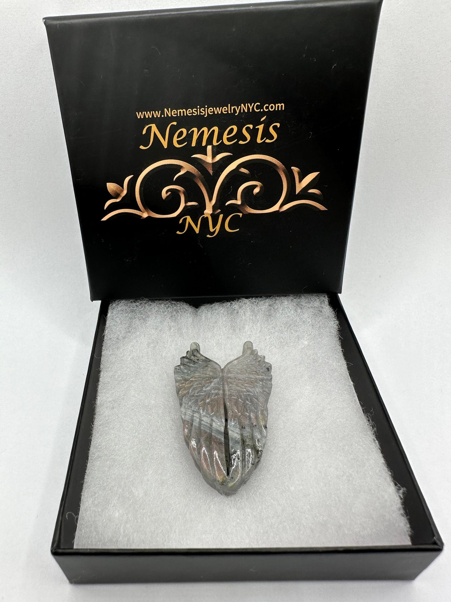 Vintage Carved Angel Wings Genuine Rainbow Labradorite