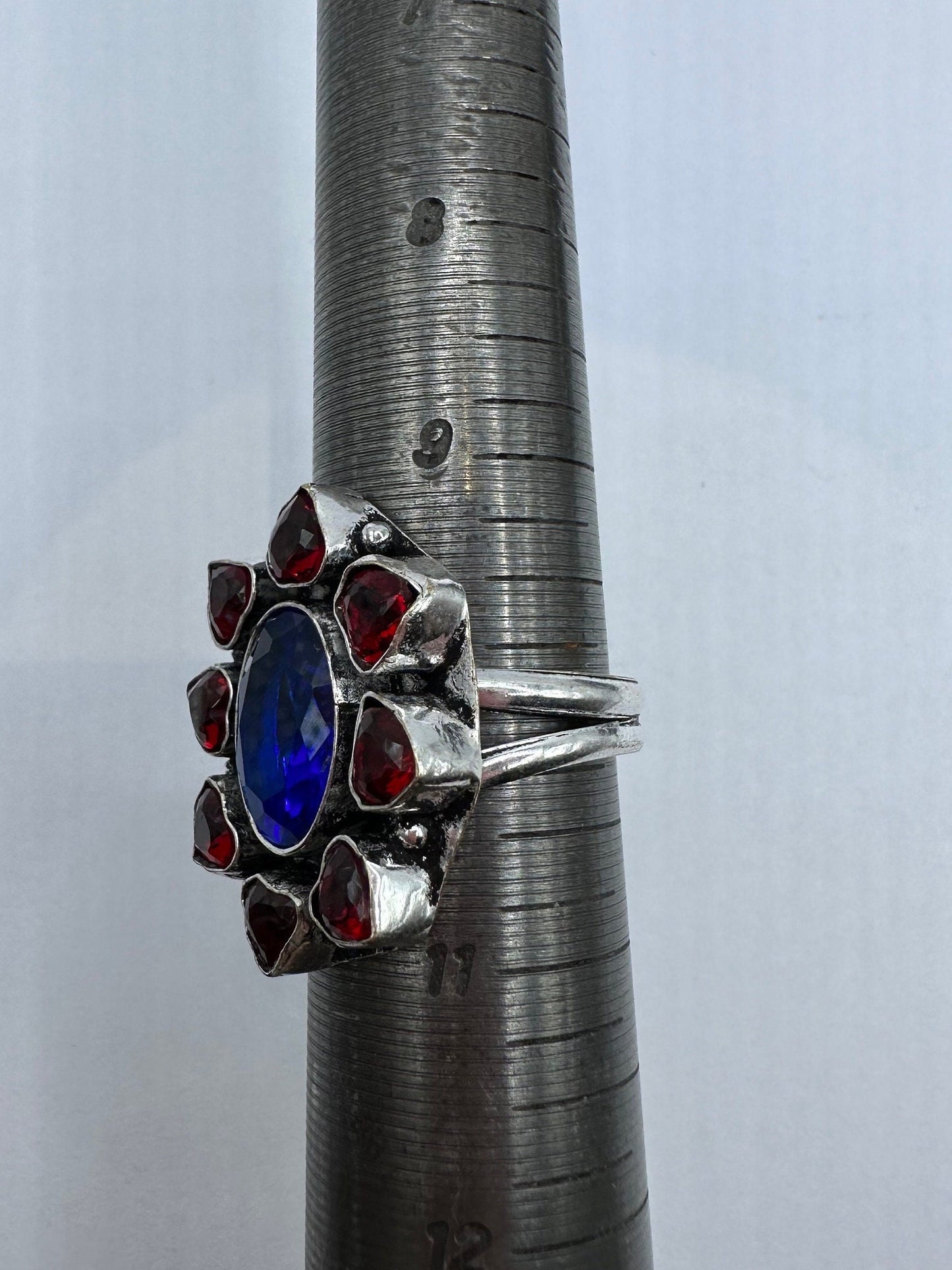 Vintage Blue Colbolt Ruby Glass Hearts Ring Size 10