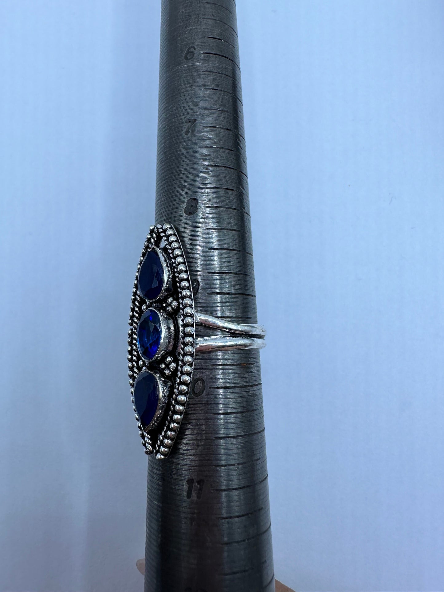 Vintage Blue Colbolt Glass Deco Cocktail Ring Size 9.5