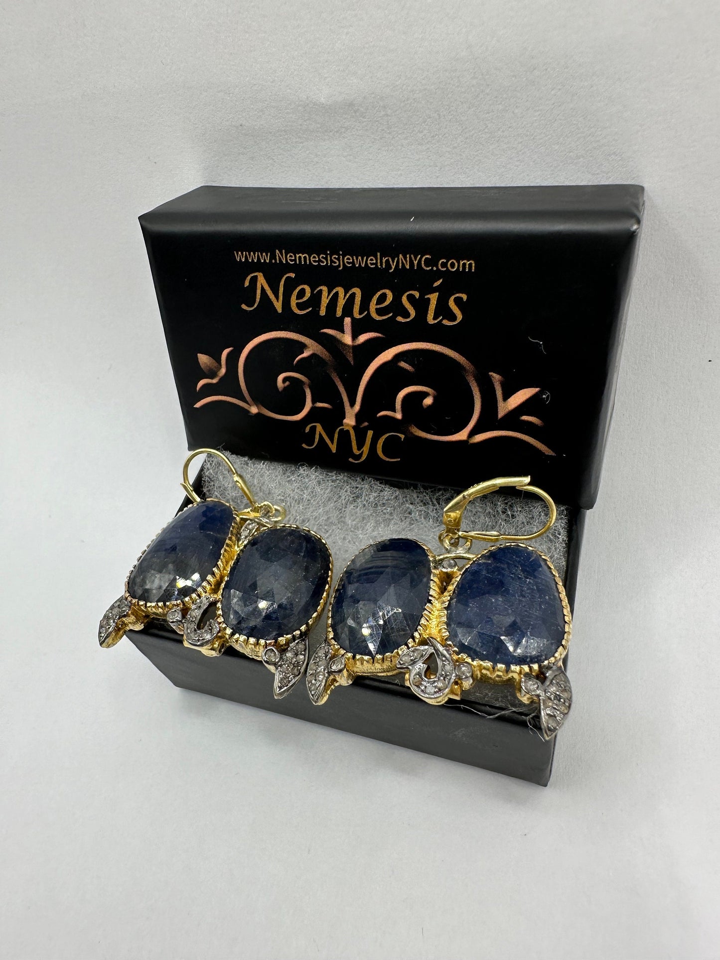 Vintage Blue Raw Sapphire Sterling Silver Lever Back Chandelier Earrings