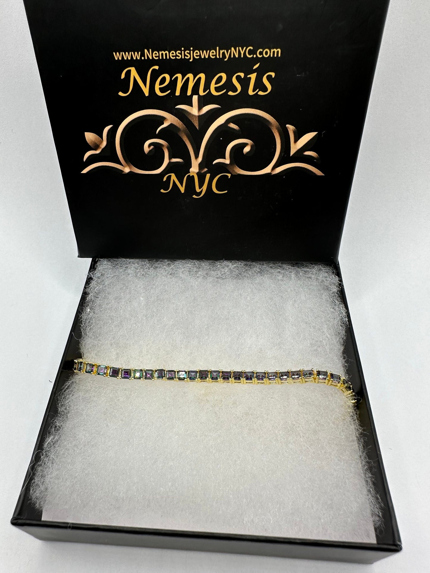 Vintage Mystic Blue Topaz Golden 925 Sterling Silver Tennis Bracelet