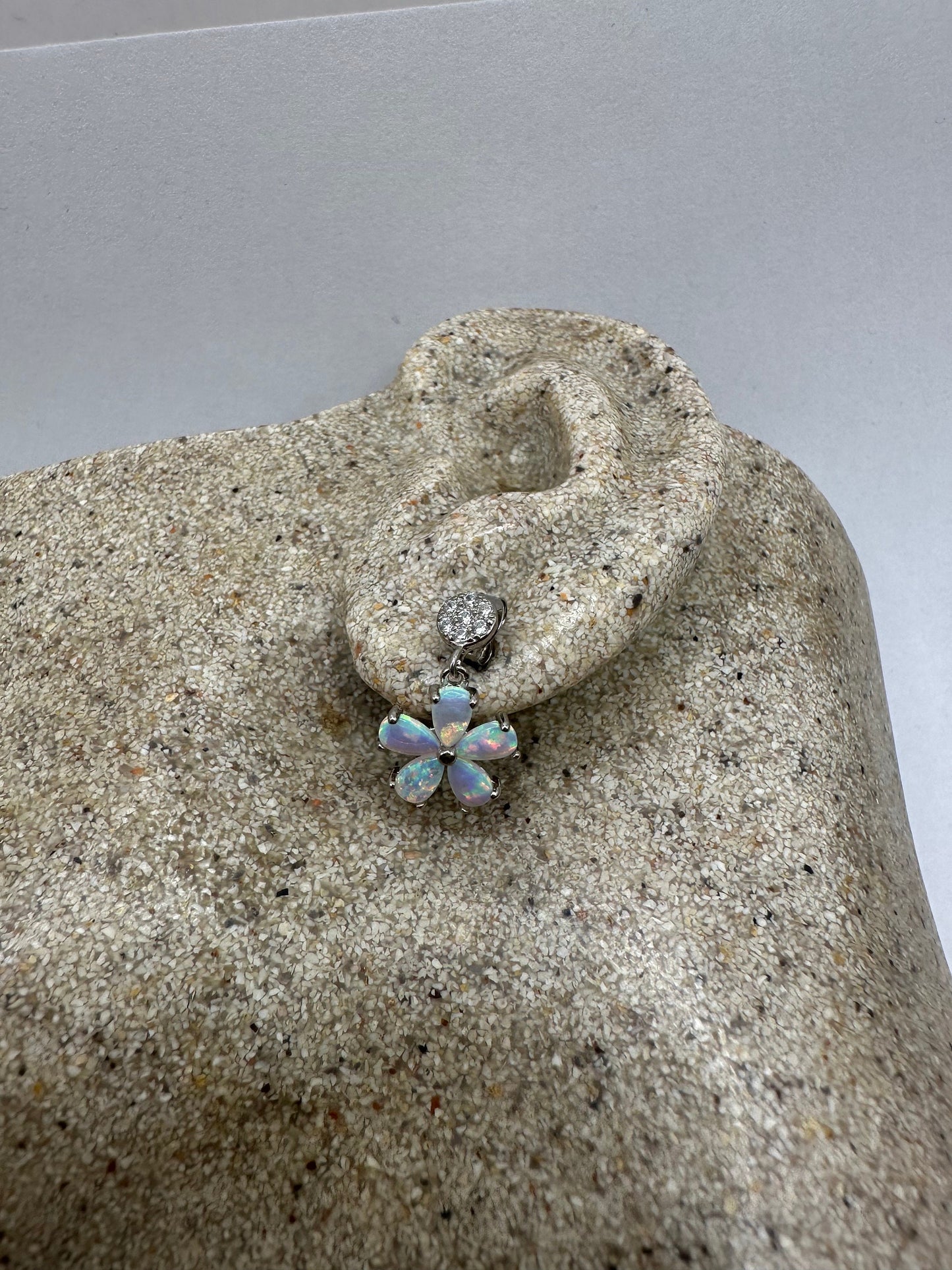 Vintage White Opal Earrings White Sapphire 925 Sterling Silver Dangle