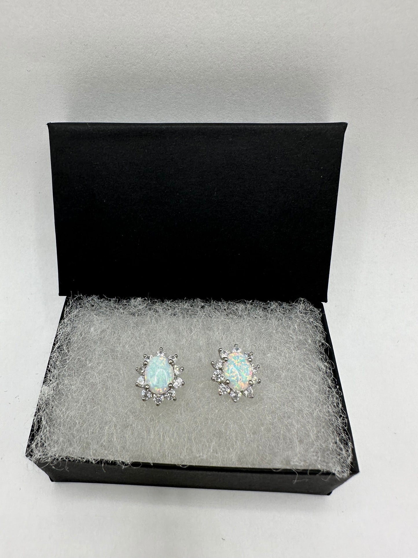 Vintage White Opal Earrings White Sapphire 925 Sterling Silver Dangle