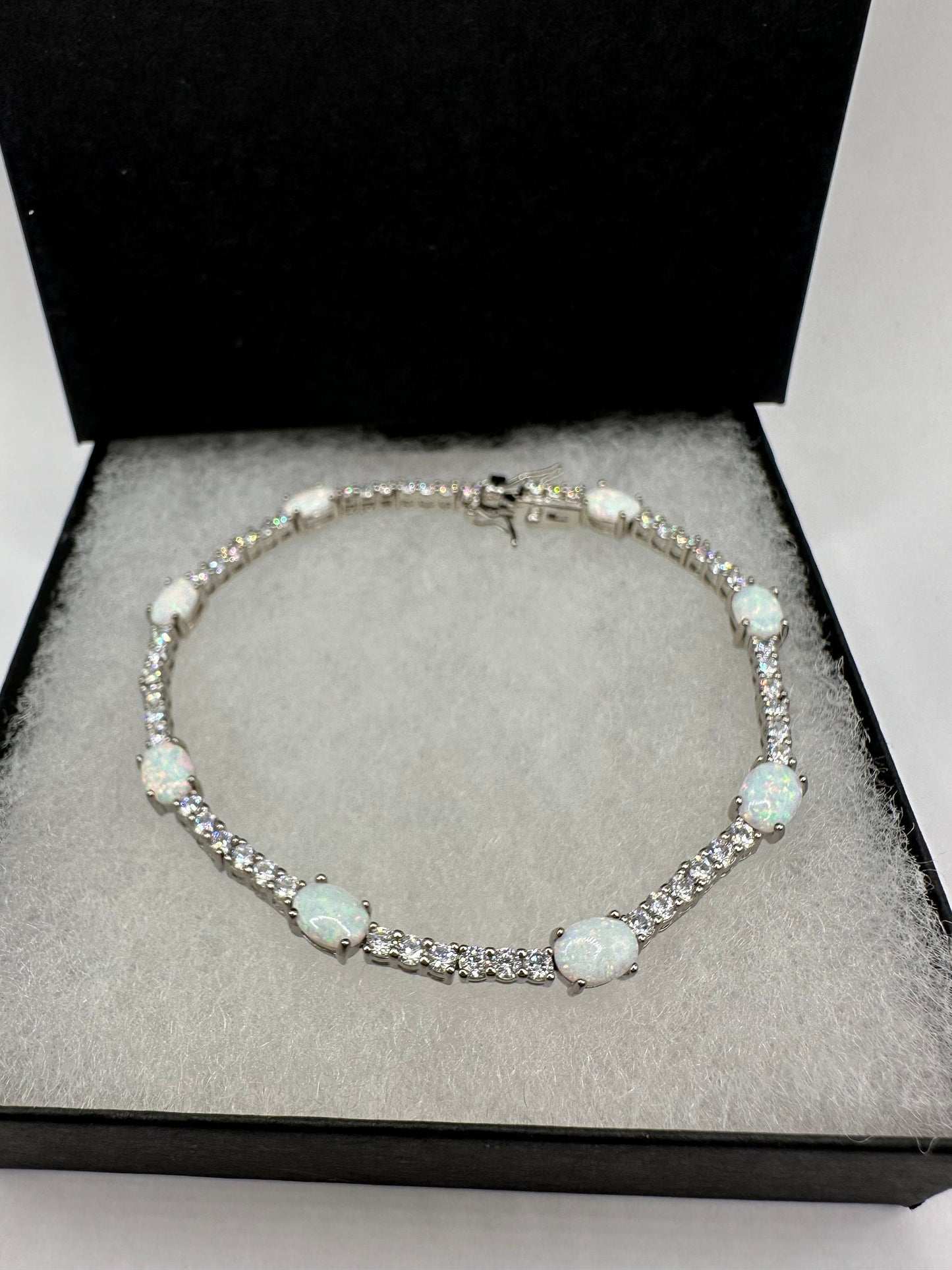 Vintage White Fire Opal Bracelet 925 Sterling Silver