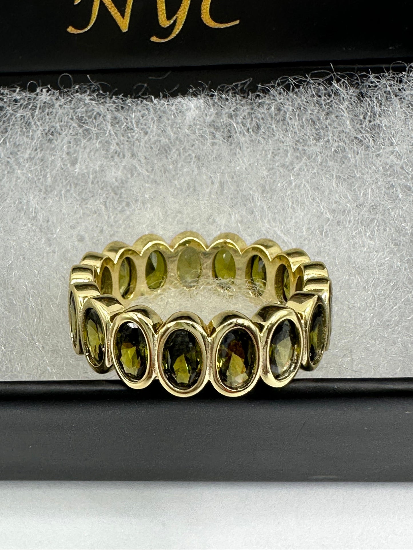 Vintage Smoky Topaz Golden 925 Sterling Silver eternity band Ring