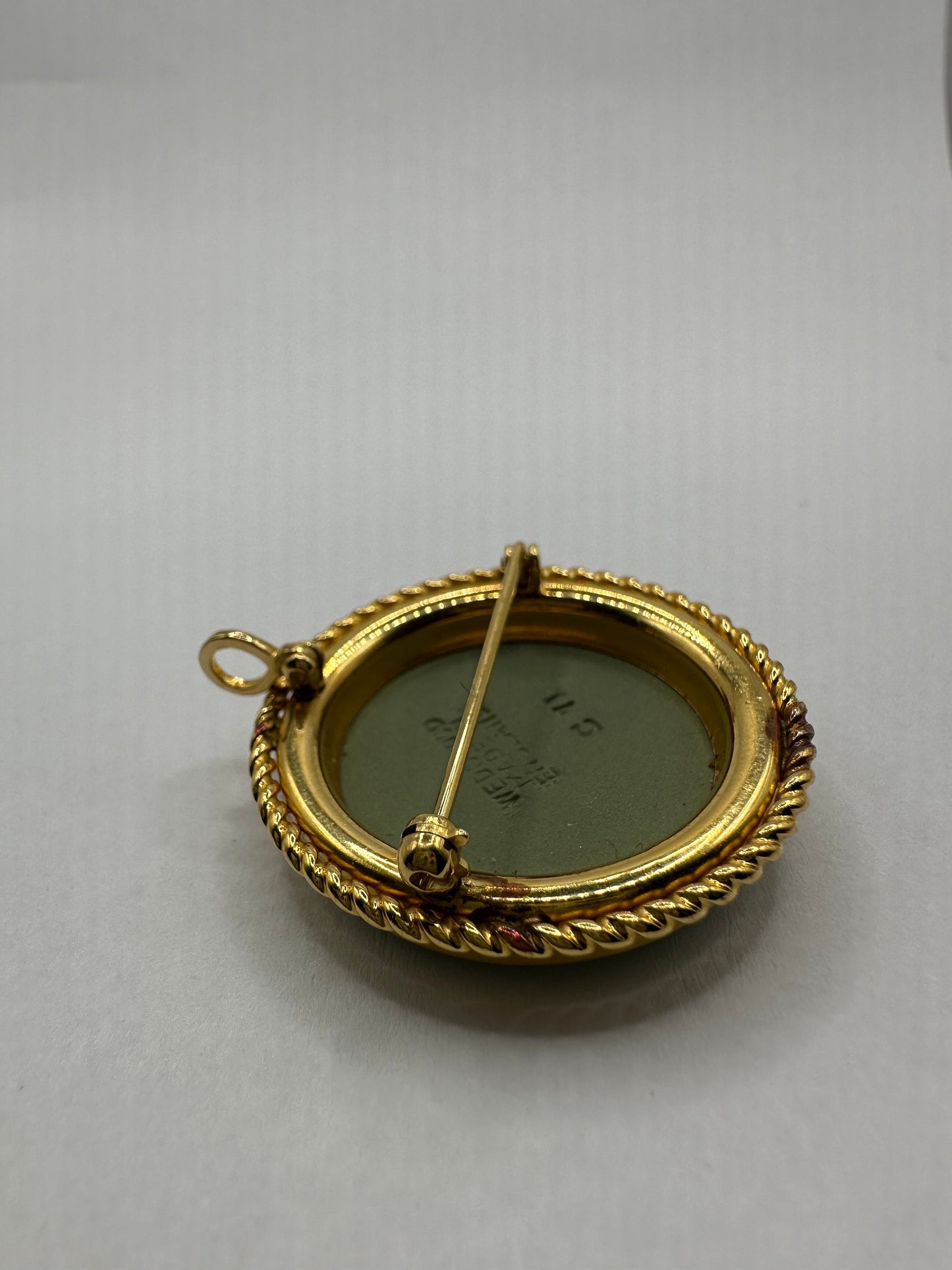 Vintage Genuine Green Wedgewood Porcelian Cameo Gold Filled Necklace Choker pin