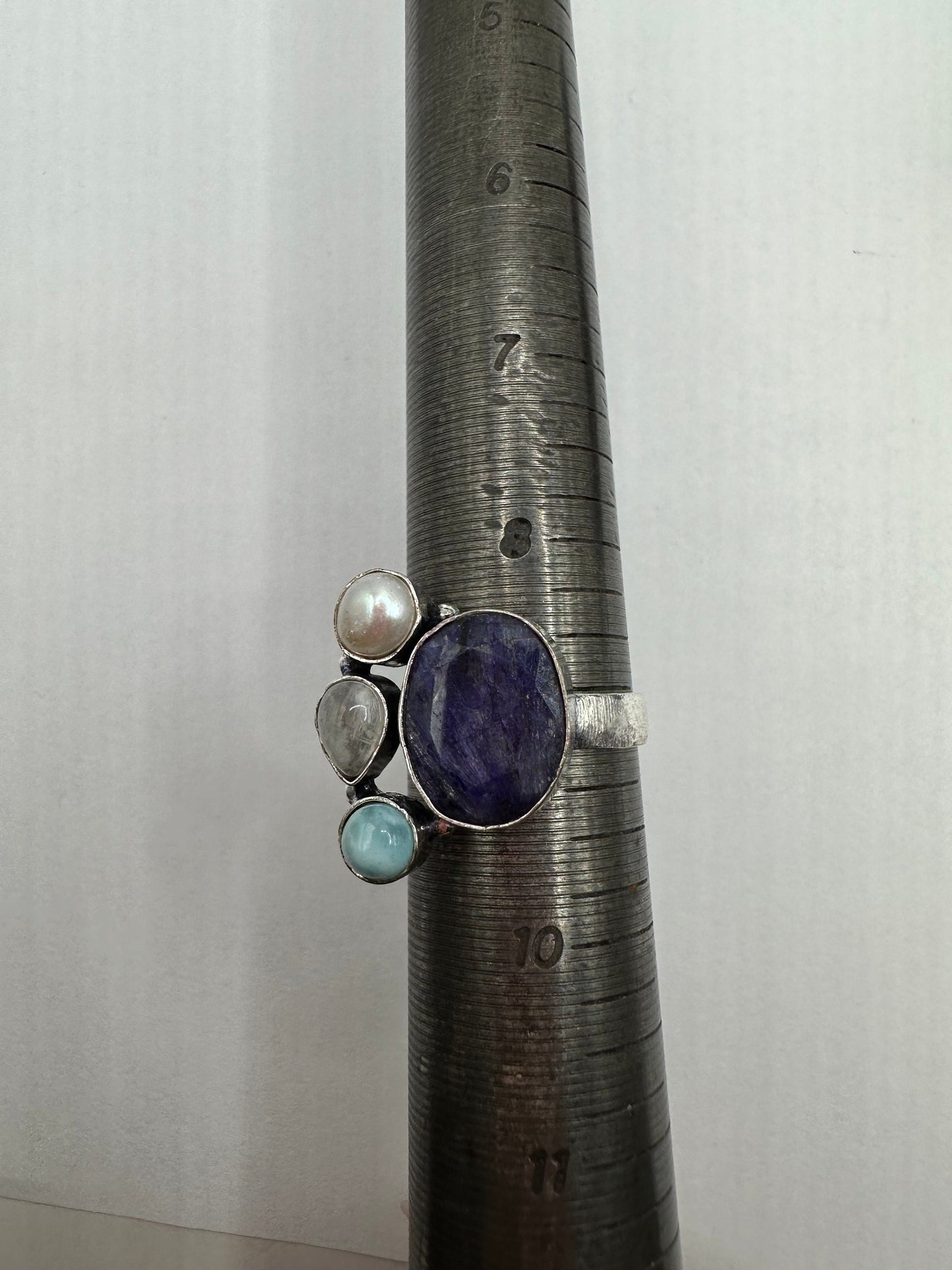 Vintage Deep Blue Sapphire White Bronze Silver Cocktail Ring