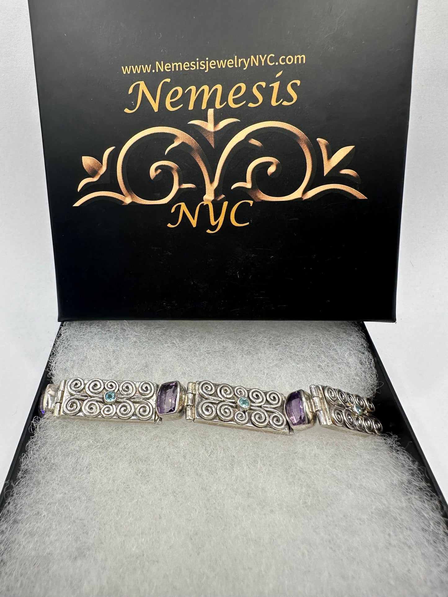 Vintage Mixed Gemstone 925 Sterling Silver Tennis Bracelet