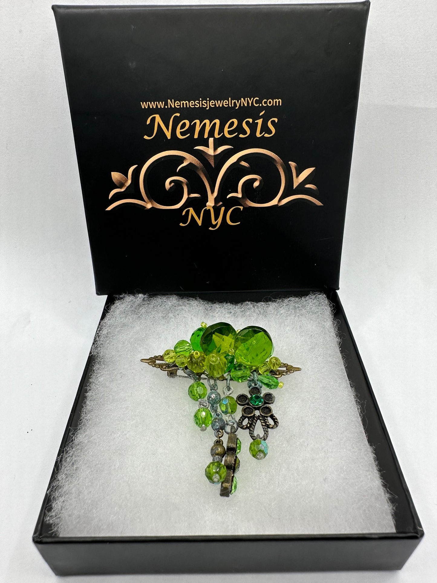 Vintage Rhinestone Green Crystal Brooch Pin