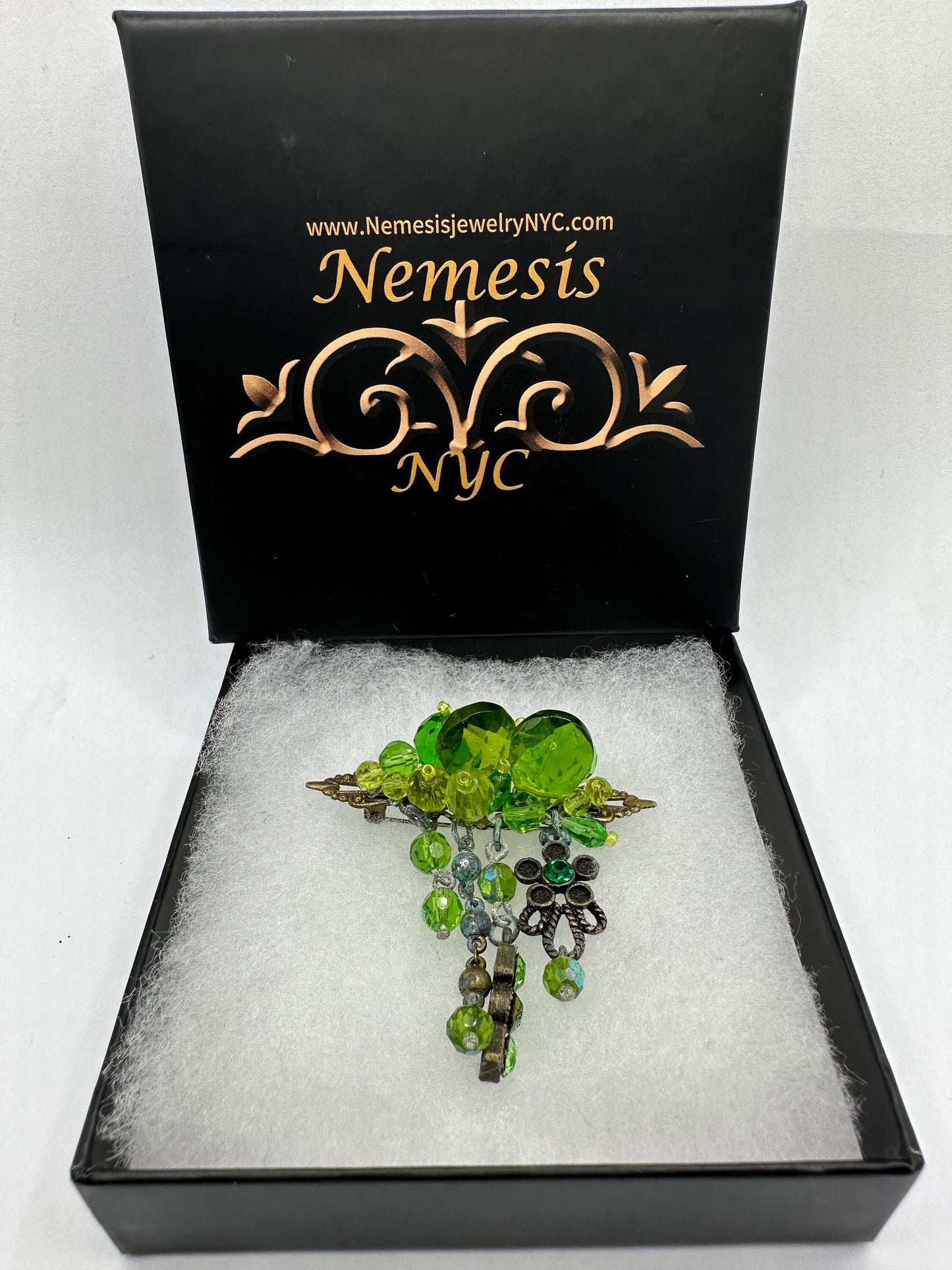 Vintage Rhinestone Green Crystal Brooch Pin