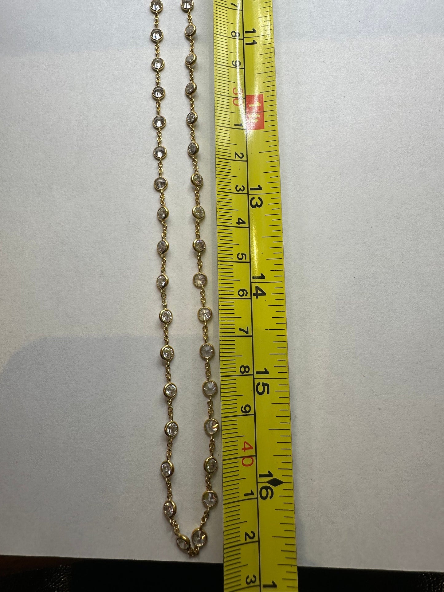 Vintage Crystal Cubic Zirconia Choker Necklace Golden 925 Sterling Silver 33 inches