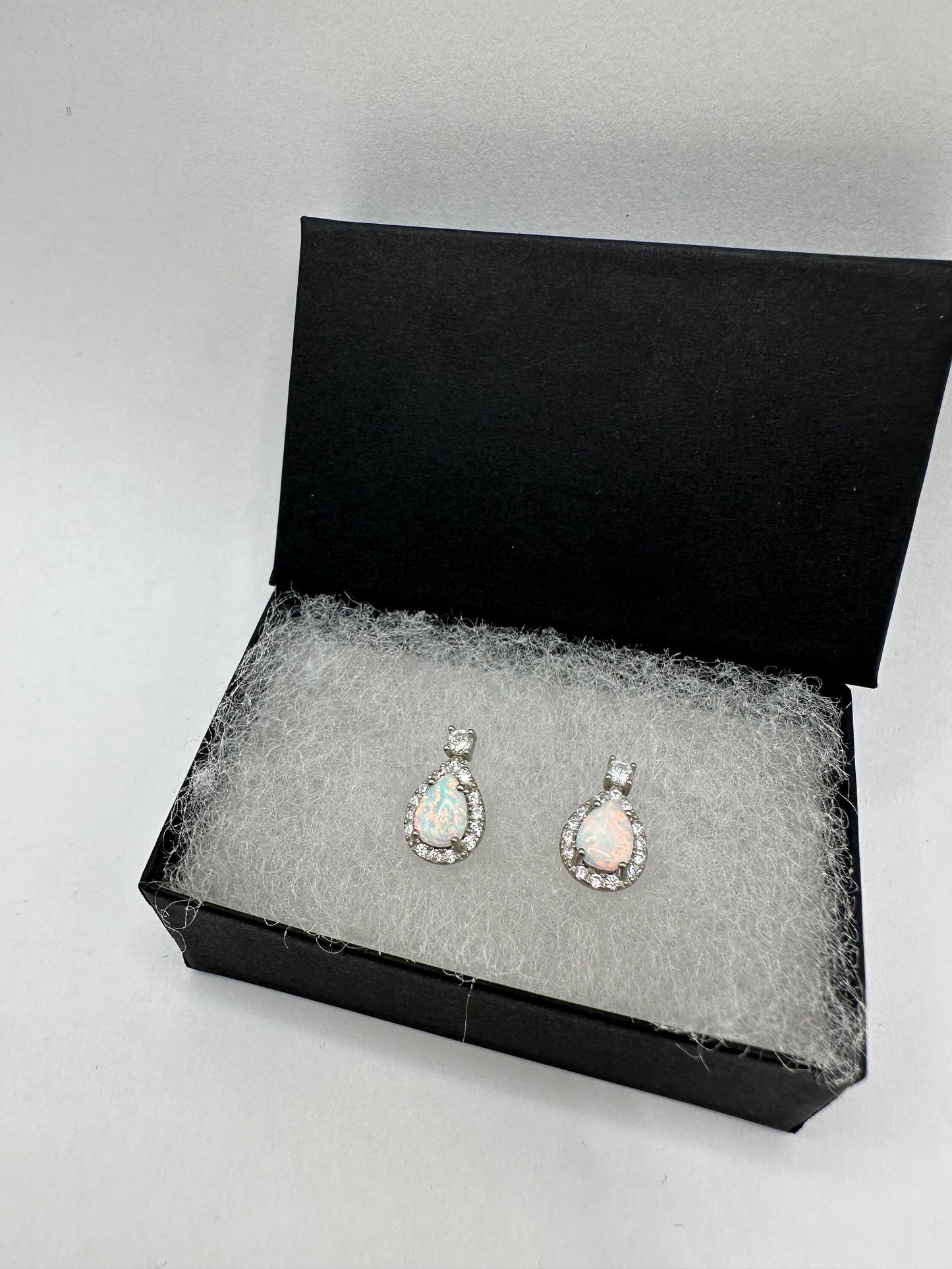 Vintage White Opal Earrings White Sapphire 925 Sterling Silver Dangle