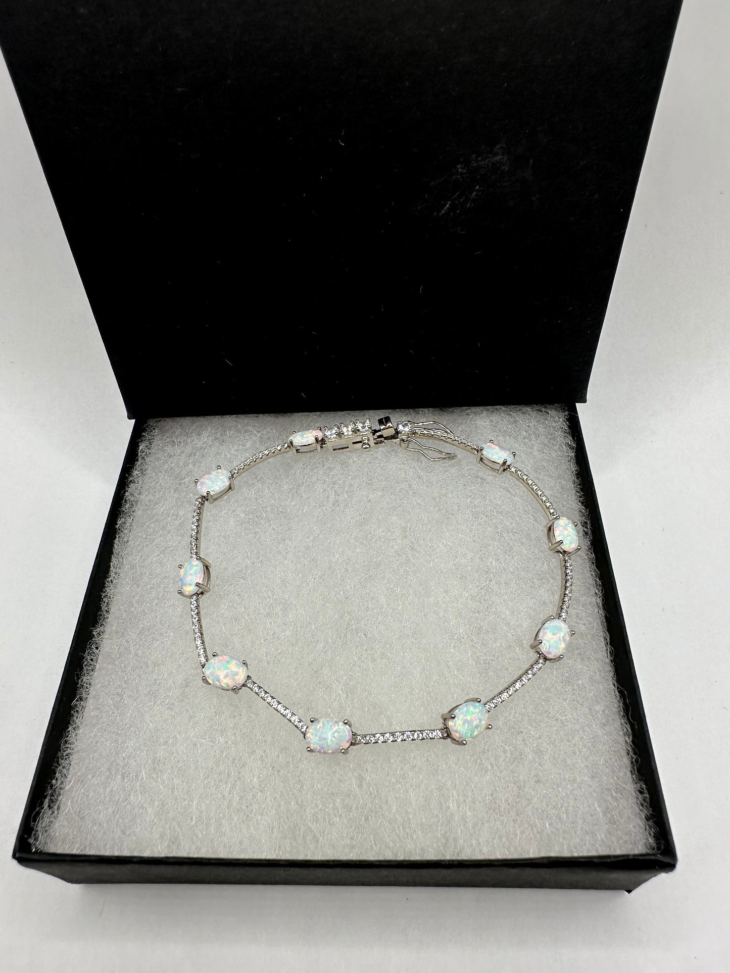 Vintage White Fire Opal Bracelet 925 Sterling Silver
