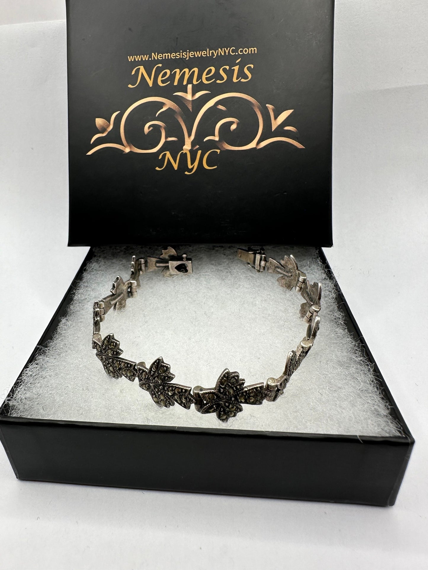 Marcasite Bracelet in 925 Sterling Silver Vintage Handmade 7.5 Inch