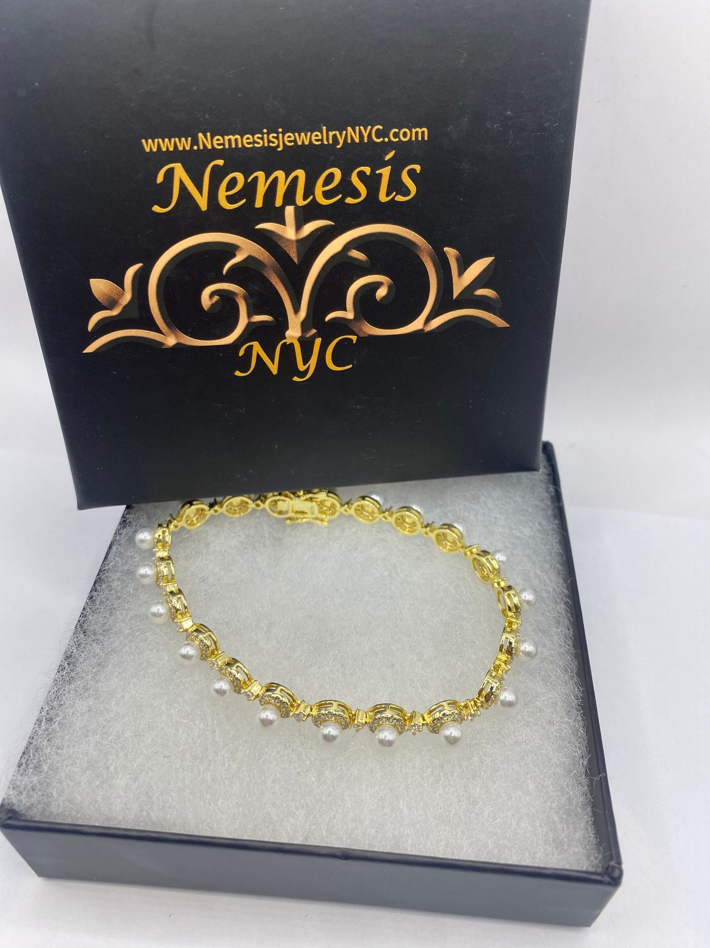 Vintage Pearl Bracelet in Gold Finished 925 Sterling Silver