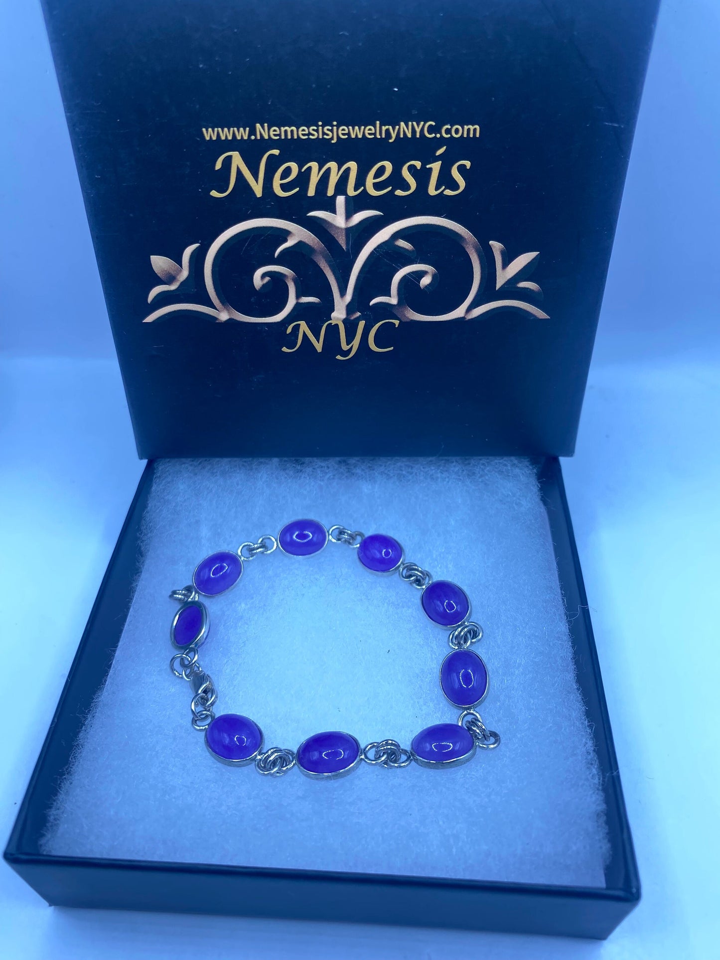 Vintage Purple Jade Tennis Bracelet in 925 Sterling Silver