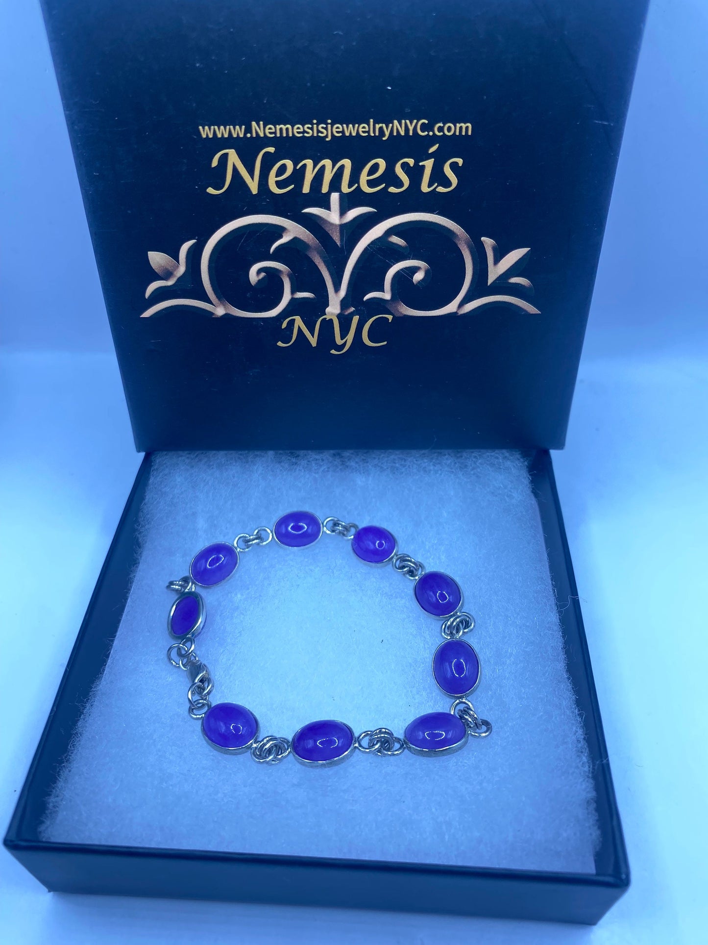 Vintage Purple Jade Tennis Bracelet in 925 Sterling Silver