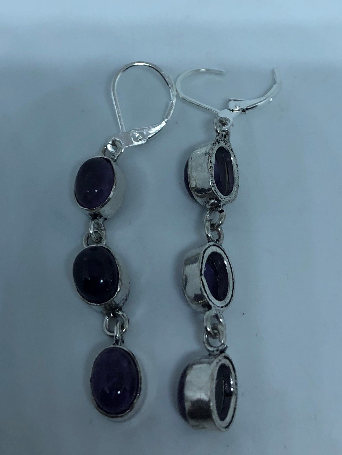 Vintage Sterling Silver Purple Amethyst Lever Back Earrings