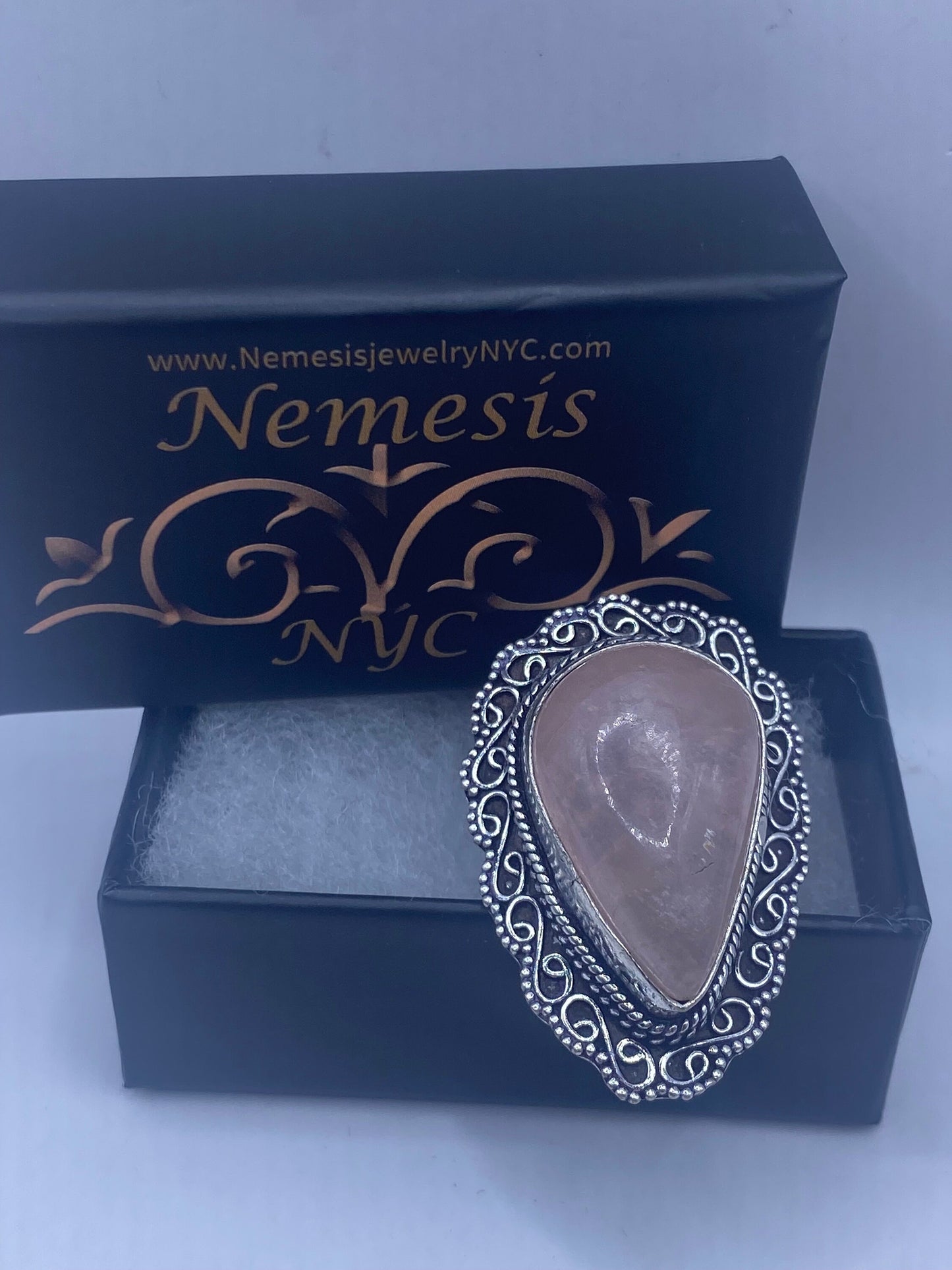 Vintage Genuine Rose Quartz Silver Ring