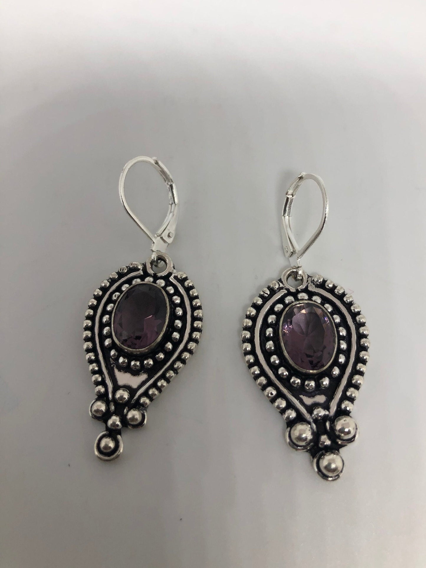 Vintage Sterling Silver Purple Amethyst Lever Back Earrings