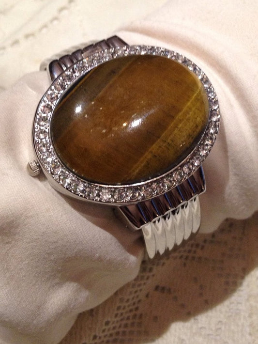 Vintage Tigers Eye Gemstone bangle Bracelet watch