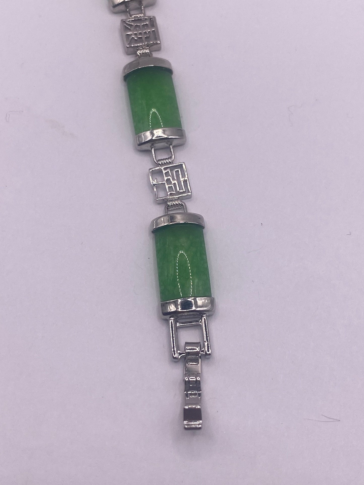 Vintage Green Jade Bracelet Silver White Bronze