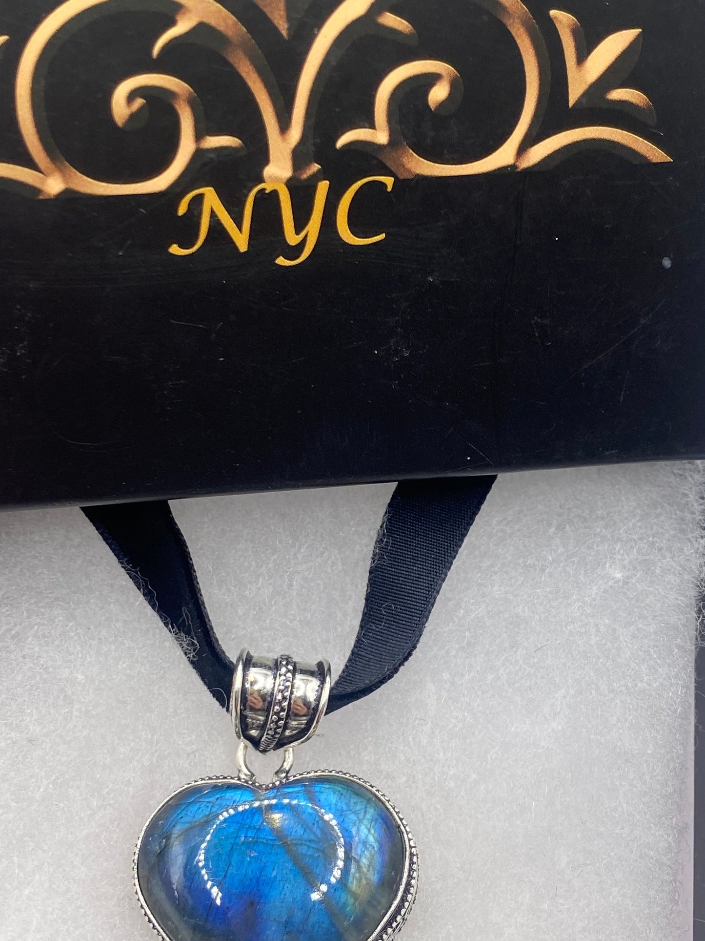 Vintage Heart Antique Blue Labradorite Choker Necklace