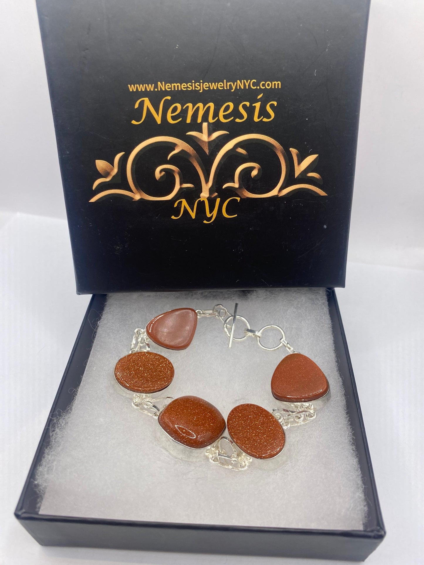 Vintage goldstone Silver Statement Chain Bracelet