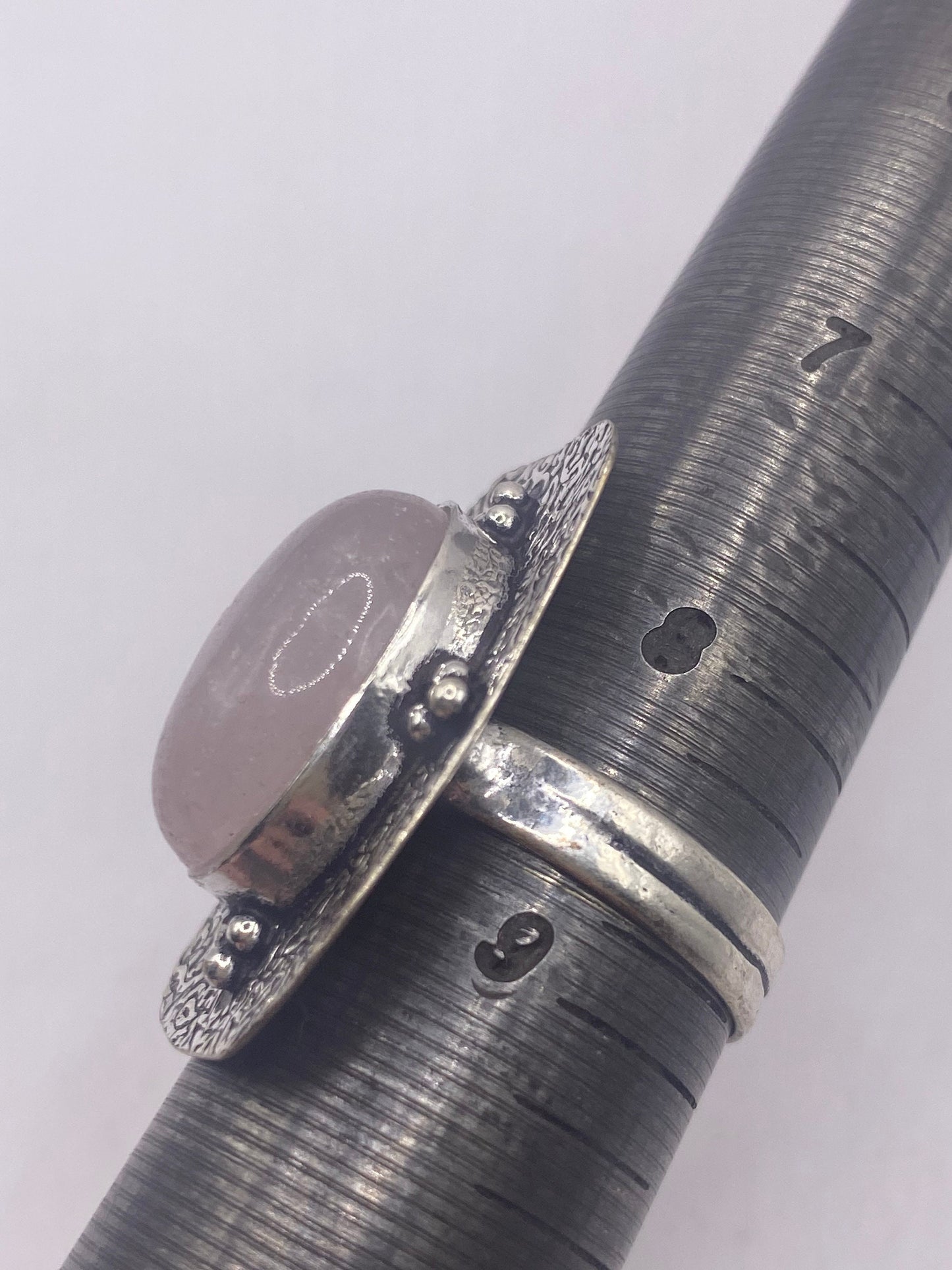 Vintage Pink Rose Quartz Silver Ring