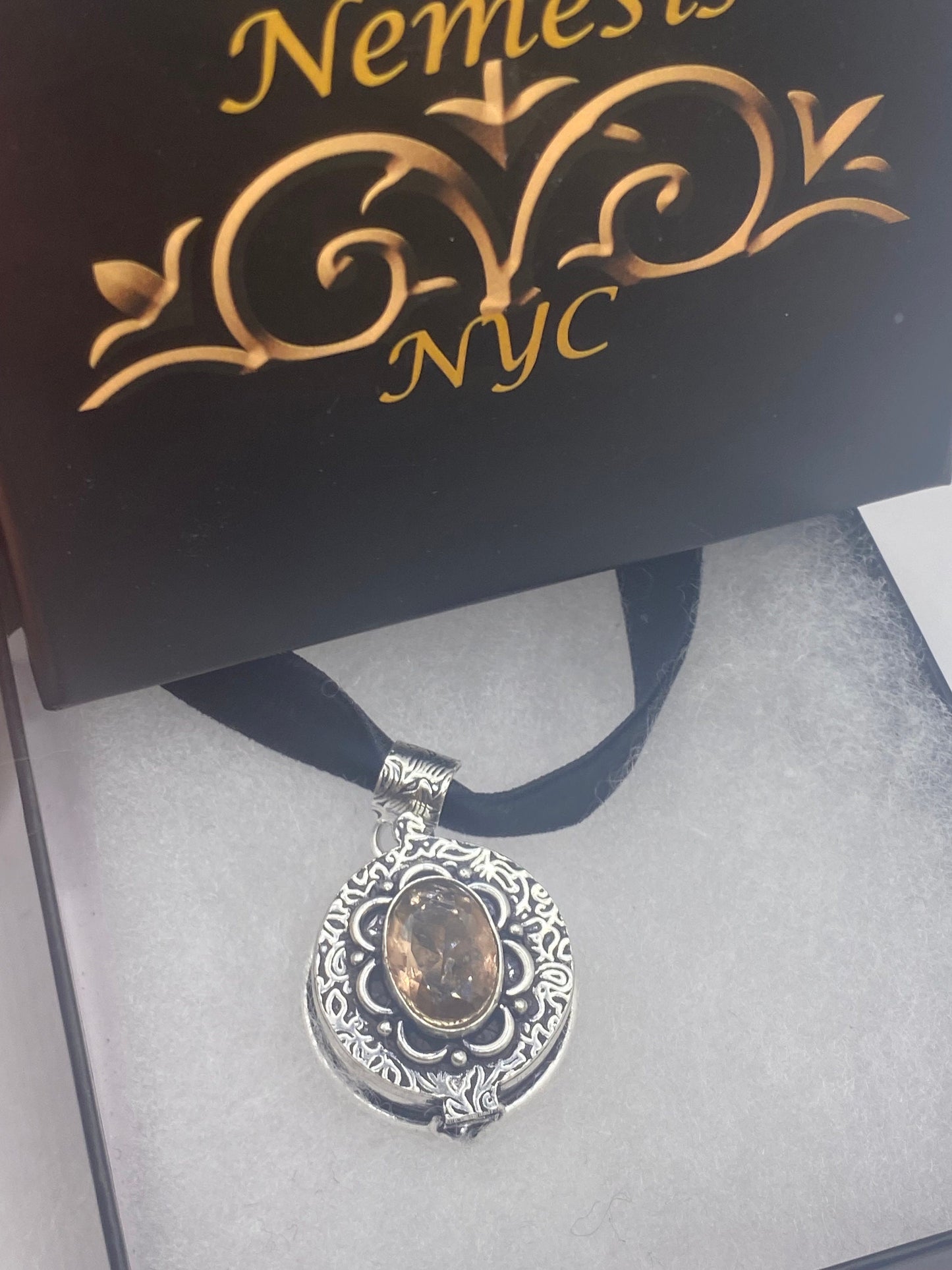 Vintage Deco Poison Box Locket Choker Silver Necklace