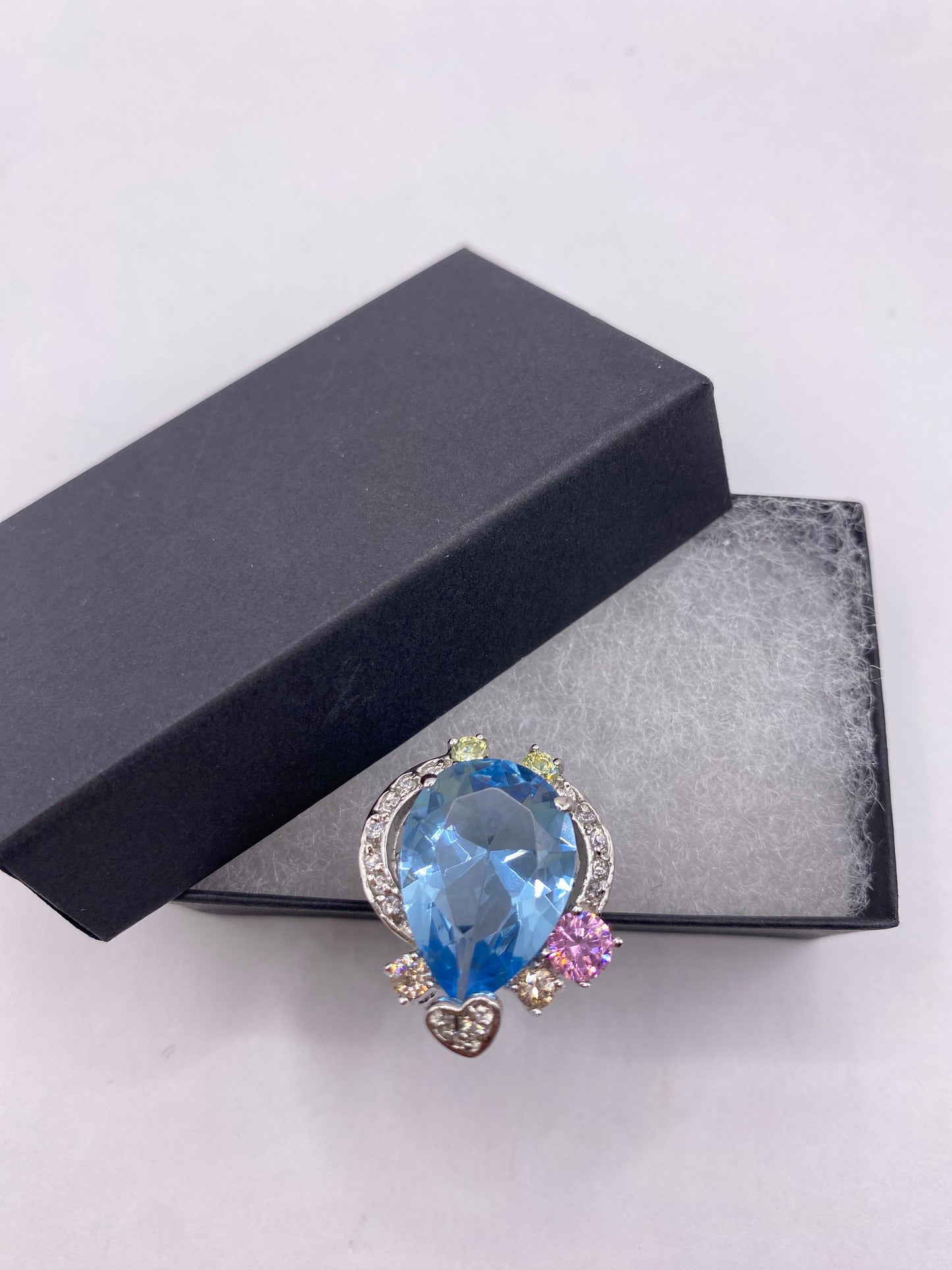 Vintage Genuine Blue Topaz 925 Sterling Silver Statement Chunky Ring