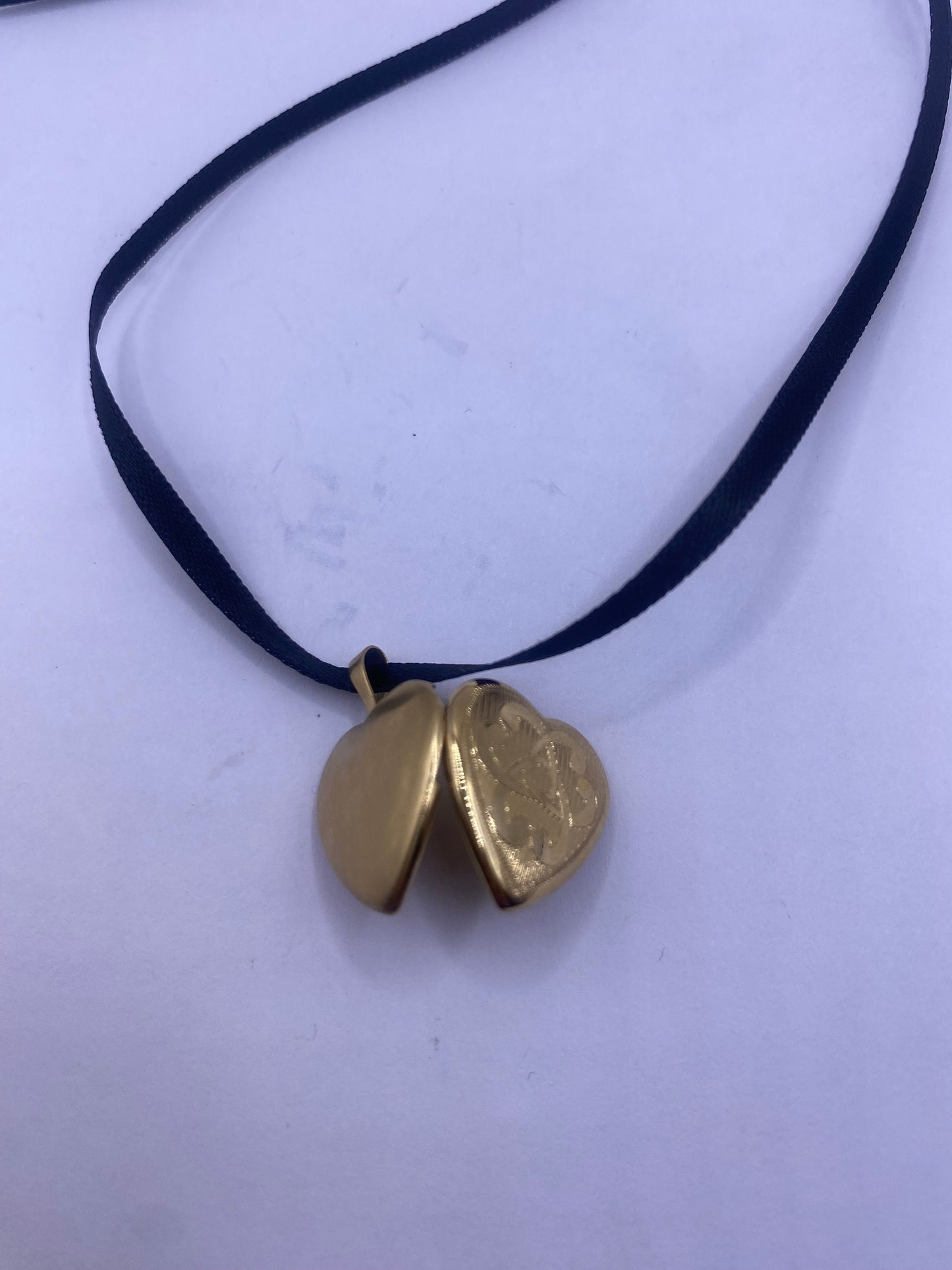 Vintage Heart Flower Locket Choker Gold Filled Necklace