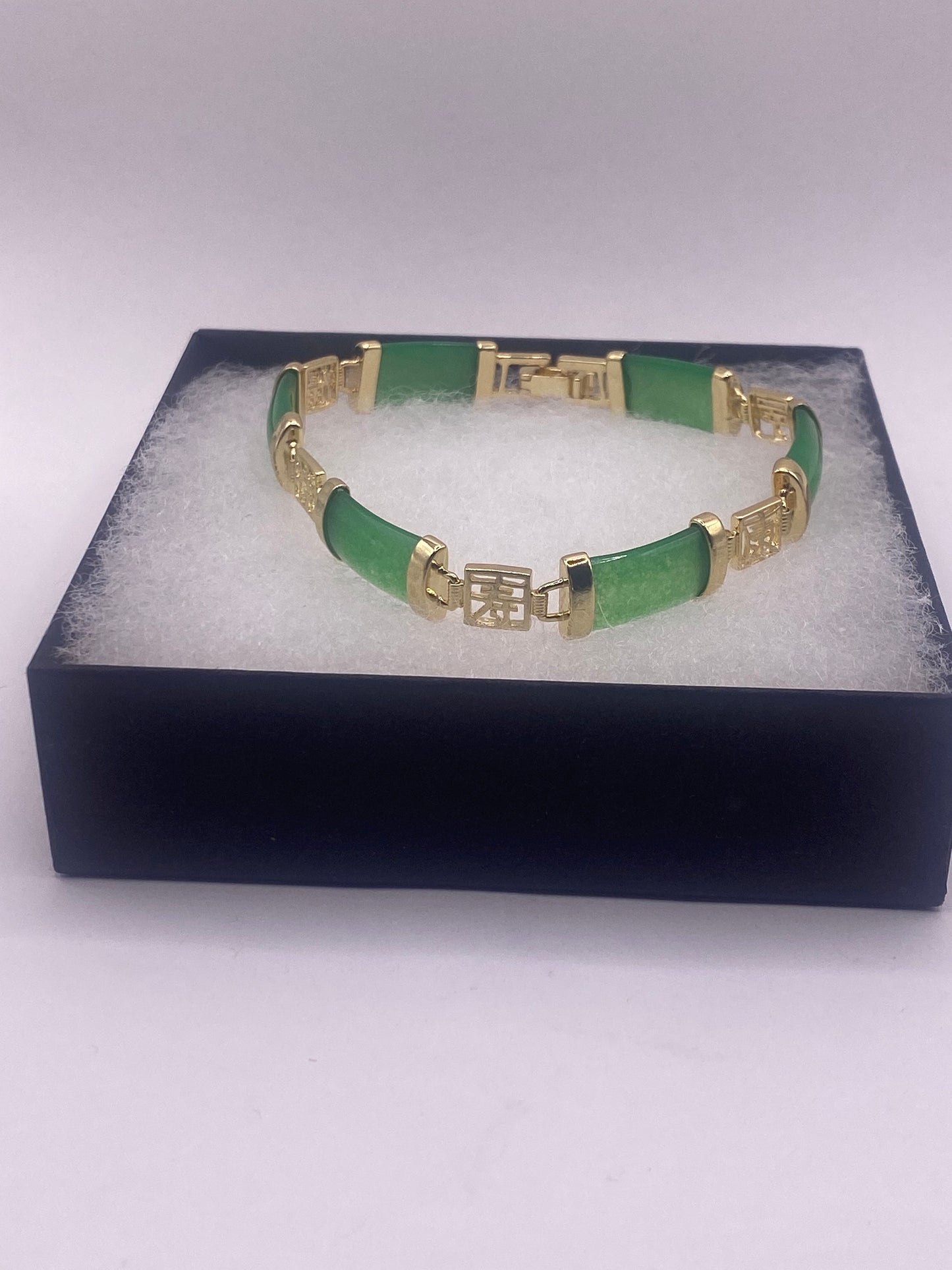 Vintage Green Jade Bracelet Golden White Bronze