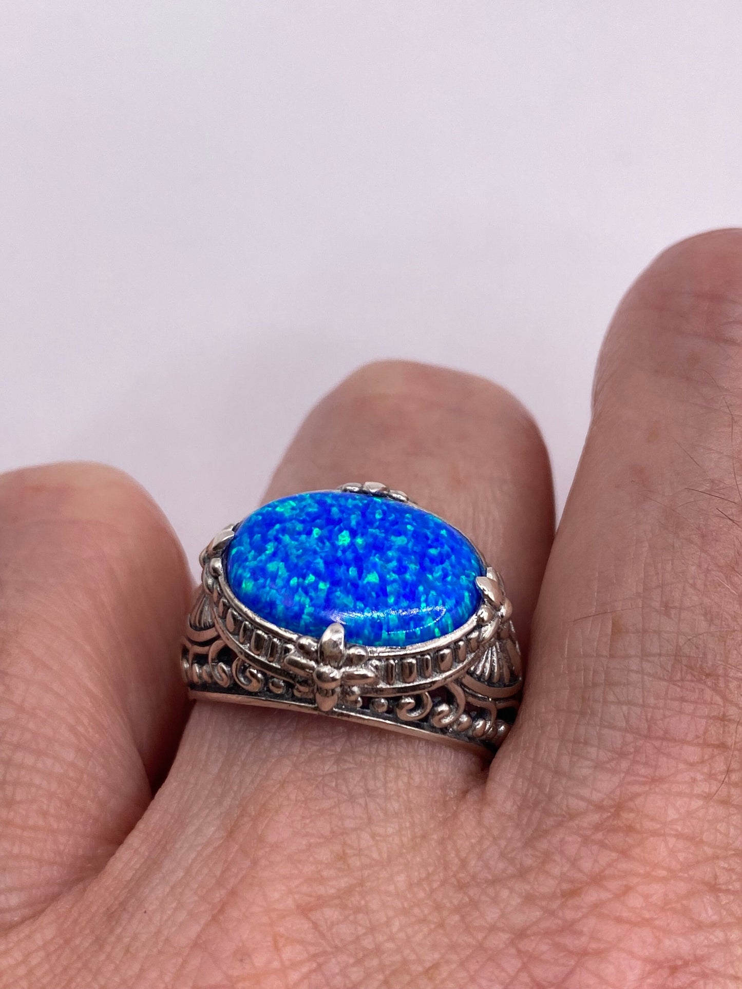 Vintage Fire Opal Ring 925 Sterling Silver Cocktail Band
