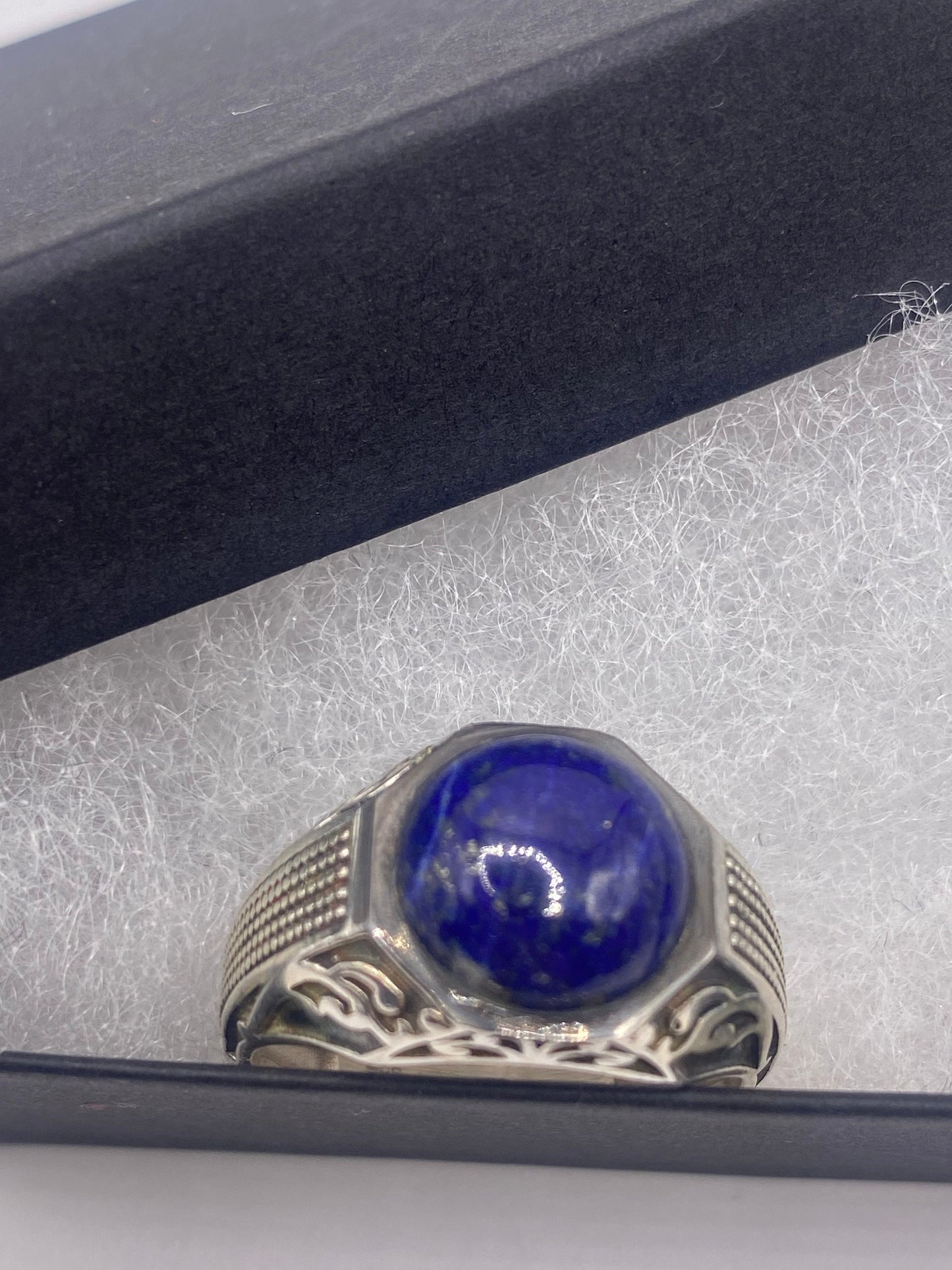 Vintage Blue Lapis Lazuli 925 Sterling Silver Men’s Ring
