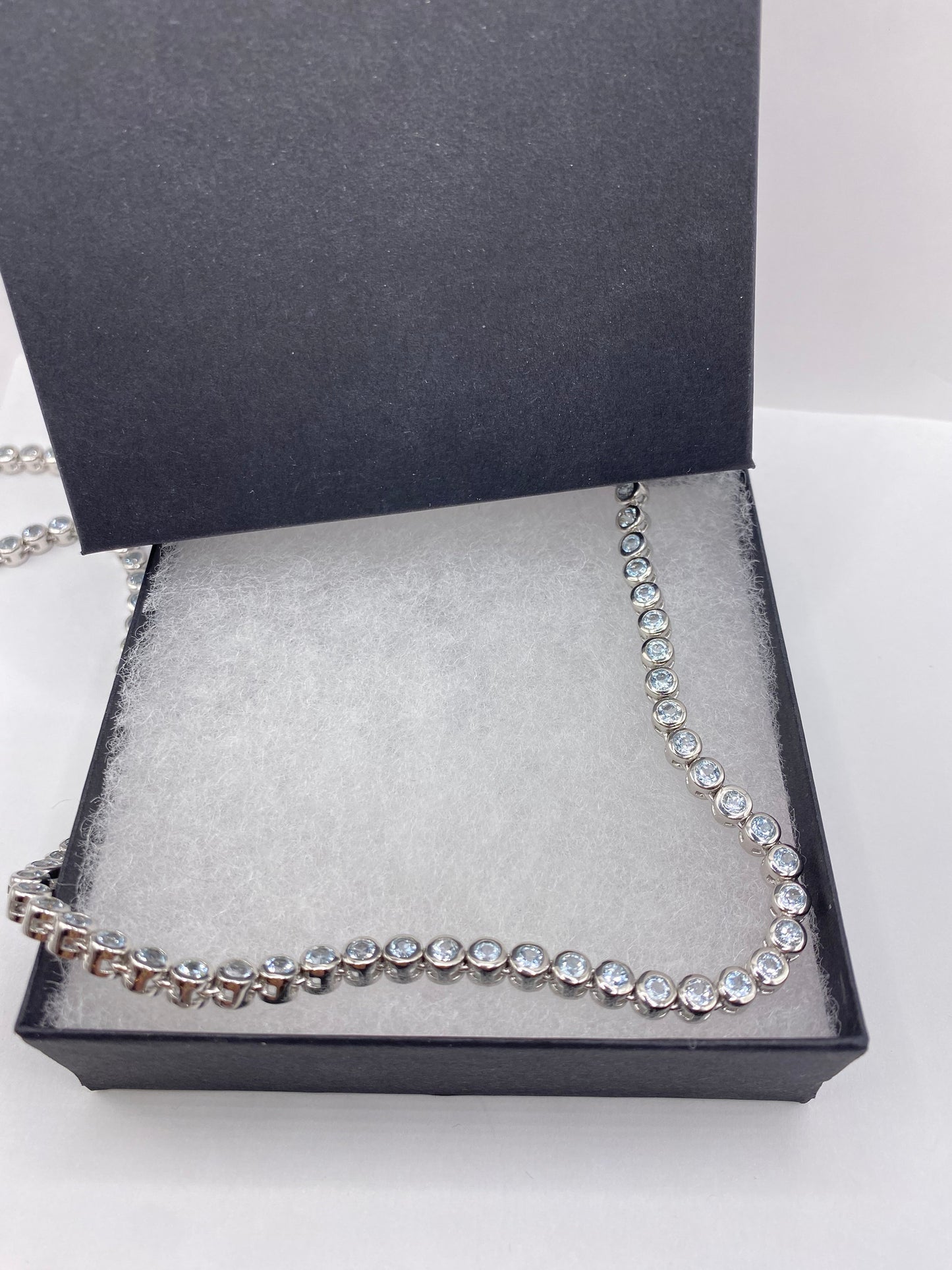 Vintage Blue Aquamarine Deco 925 Sterling Silver Choker Necklace Vintage