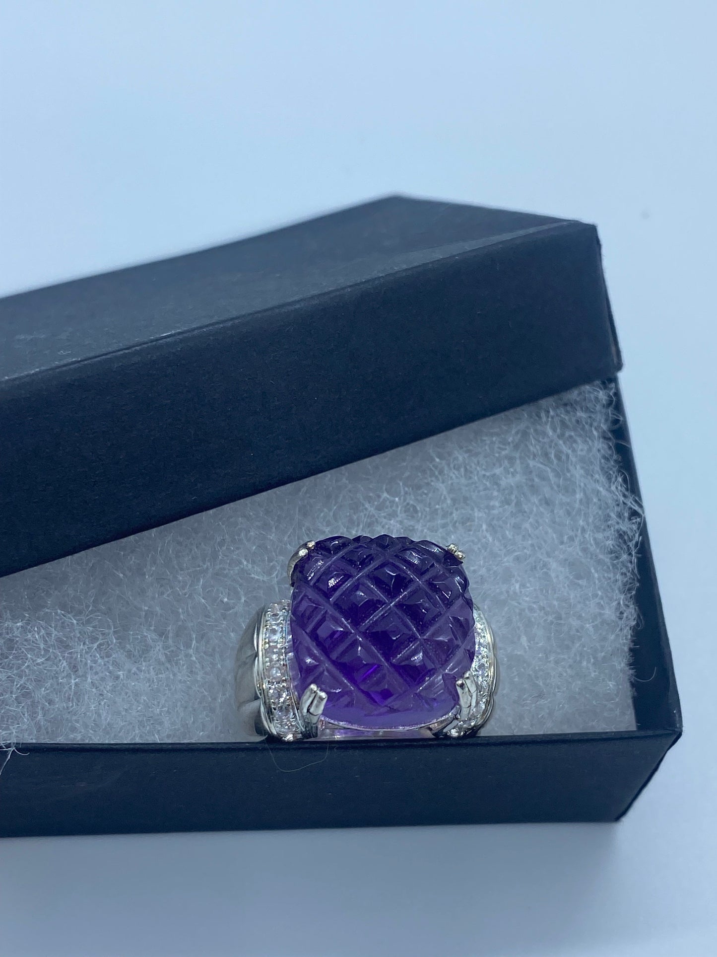 Vintage Purple Amethyst 925 Sterling Silver Cocktail Ring