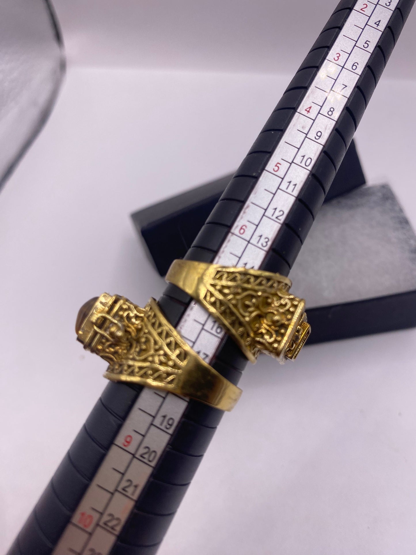 Vintage Gold Tigers Eye Brass Poison Pillbox Ring