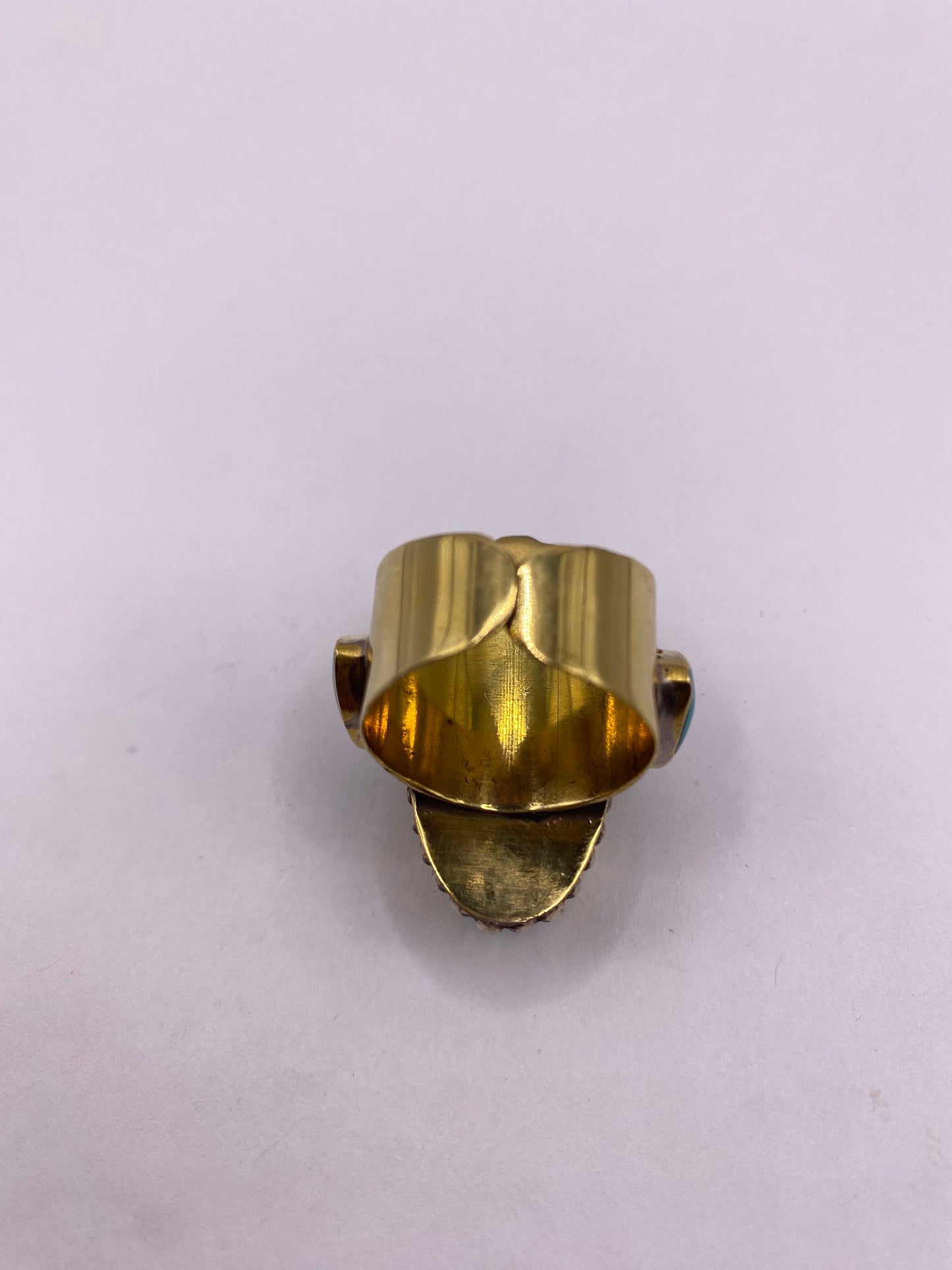 Large stone Brass knuckle poison pillbox adjustable ring