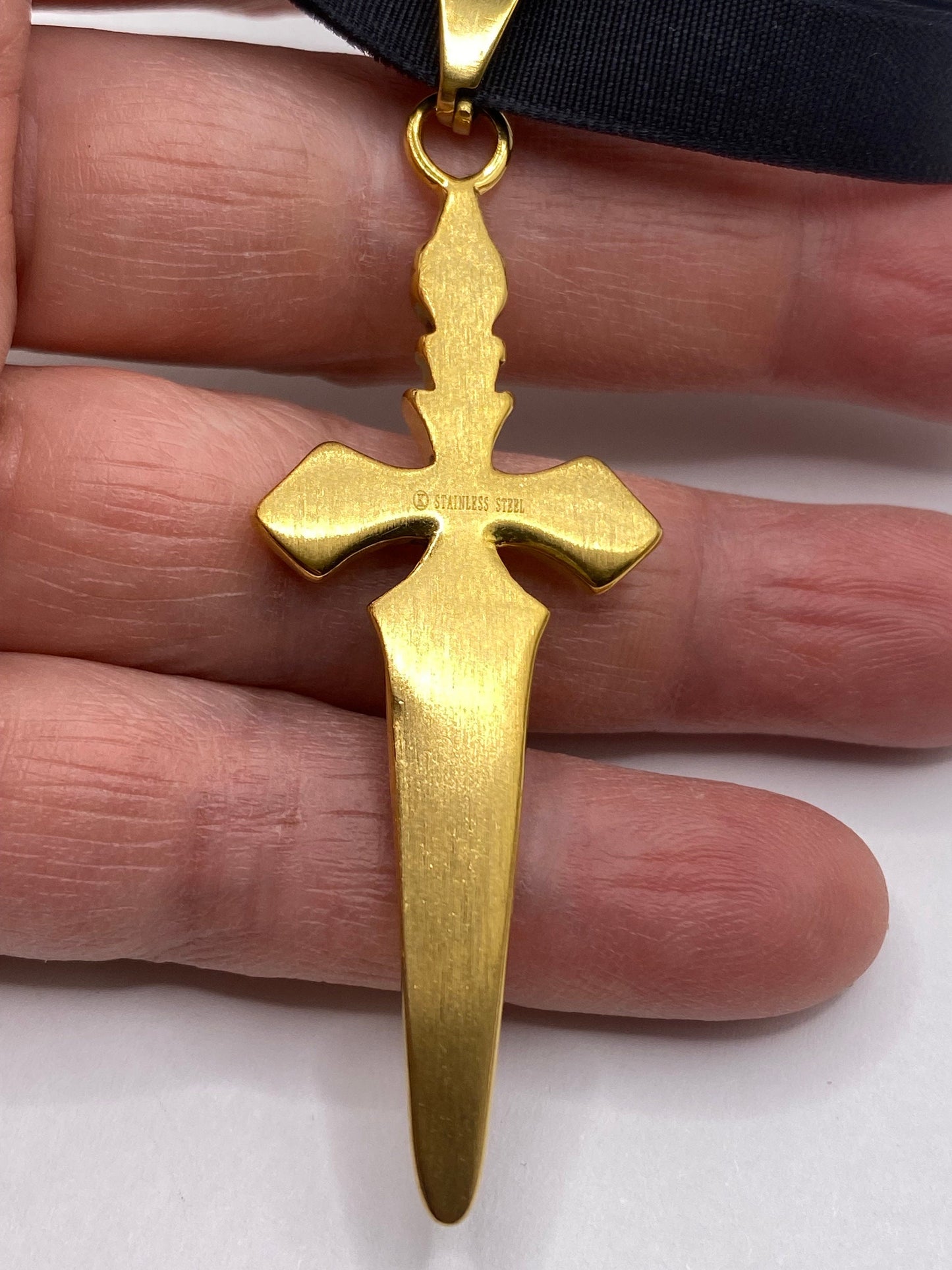 vintage Celtic Gold Stainless Steel Cross Dagger pendant necklace