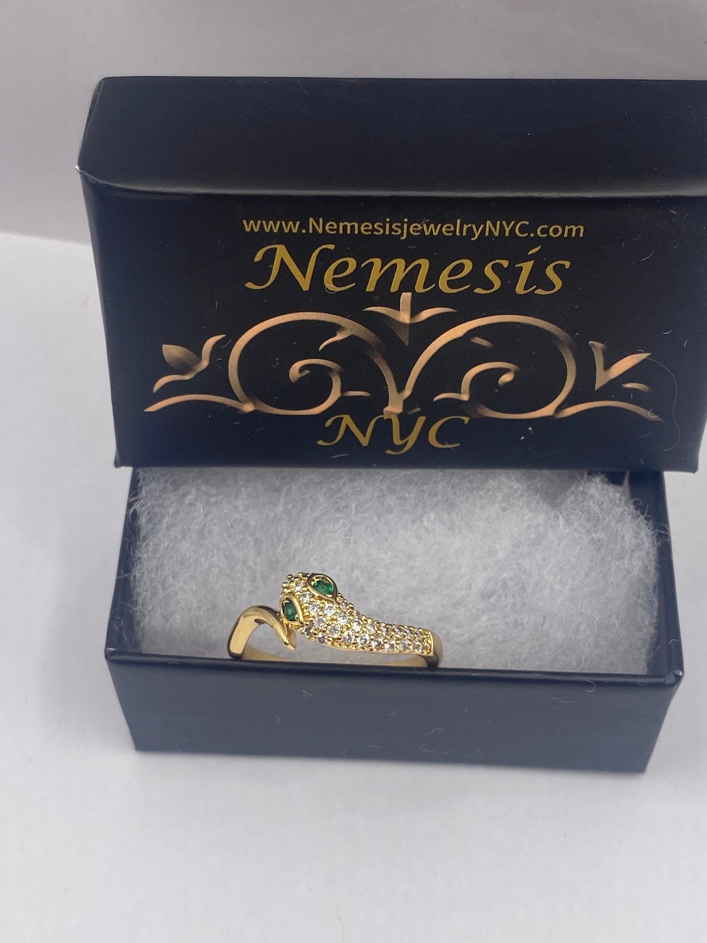 Vintage Snake Ring Gold Filled Crystal Cocktail Ring