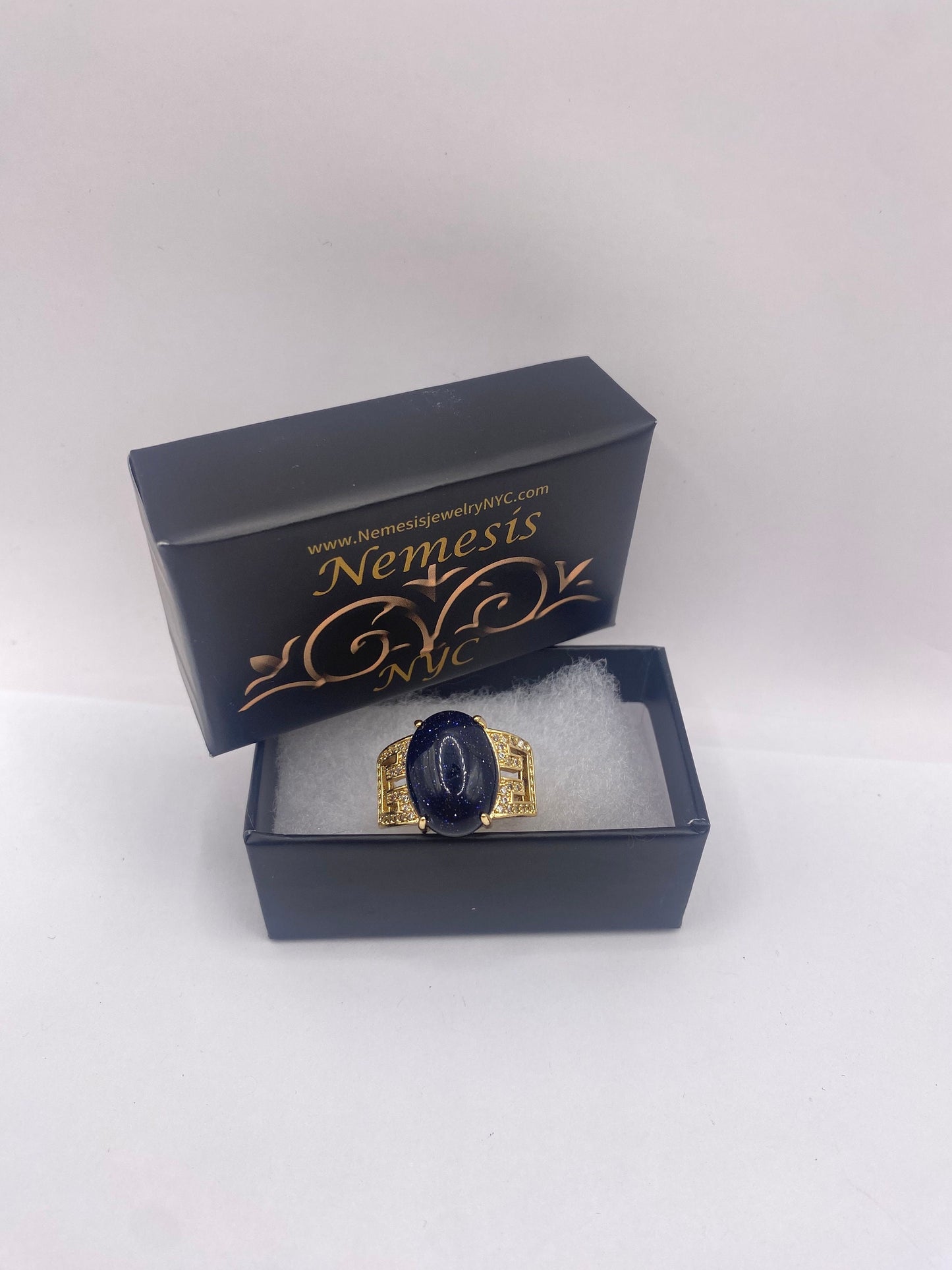 Vintage Black Goldstone Gold Sandstone Cocktail Ring