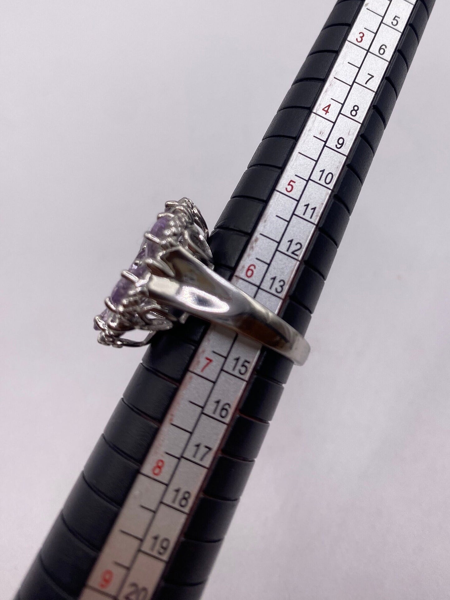 Vintage Purple Amethyst Flower Cocktail Ring 925 Sterling Silver