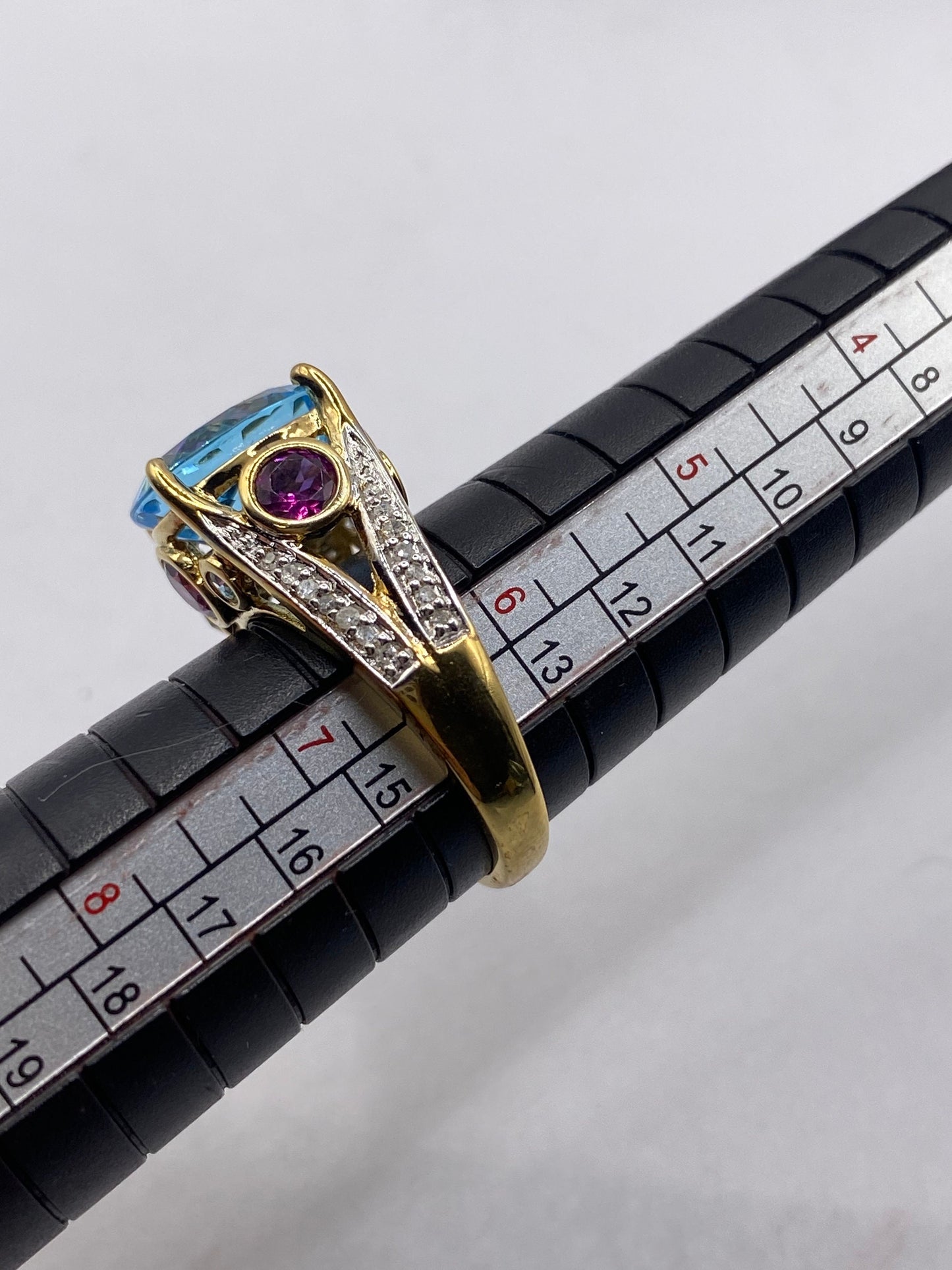 Vintage Genuine Blue Topaz Gold 925 Sterling Silver Ring