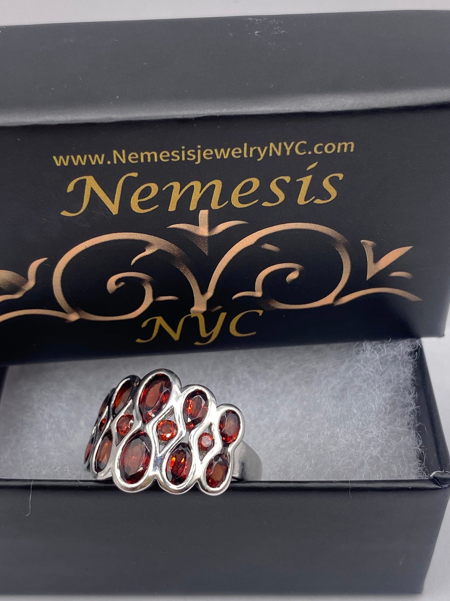Vintage Red Bohemian Garnet Wedding Band Ring 925 Sterling Silver Cocktail Statement