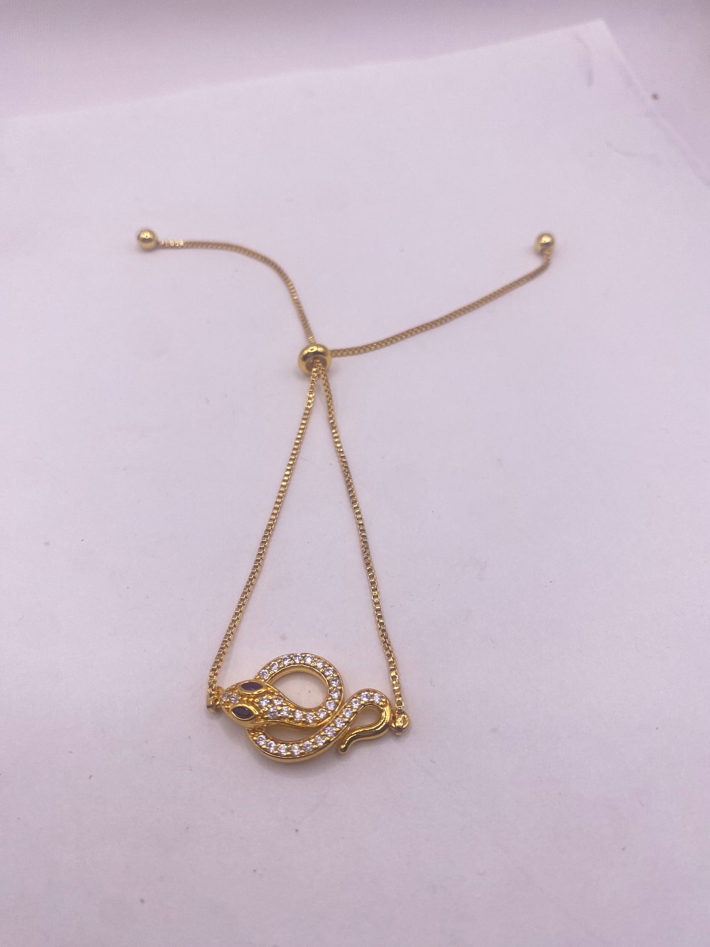 Vintage Snake Chain Bracelet Gold filled Crystal Eyes