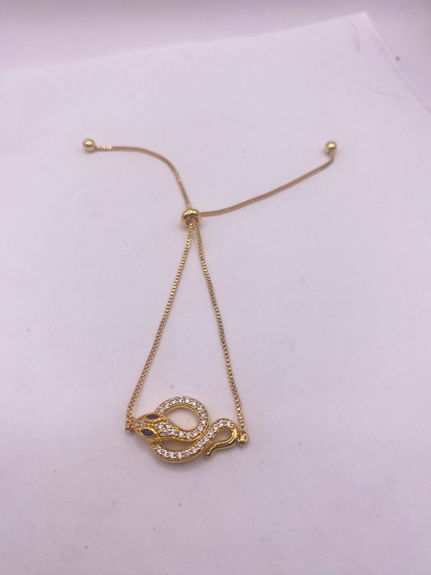 Vintage Snake Chain Bracelet Gold filled Crystal Eyes