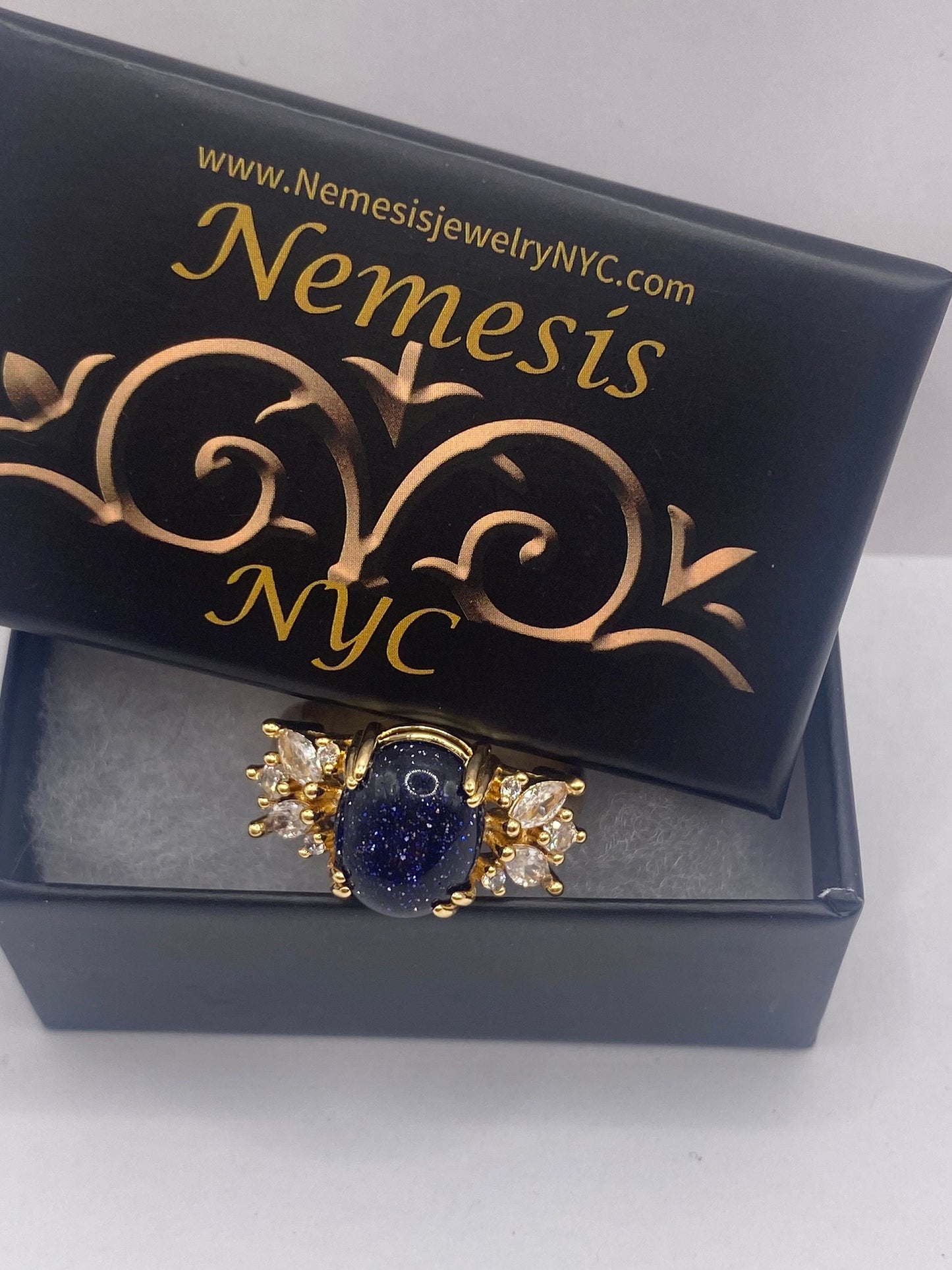 Vintage Black Goldstone Gold Sandstone Cocktail Ring