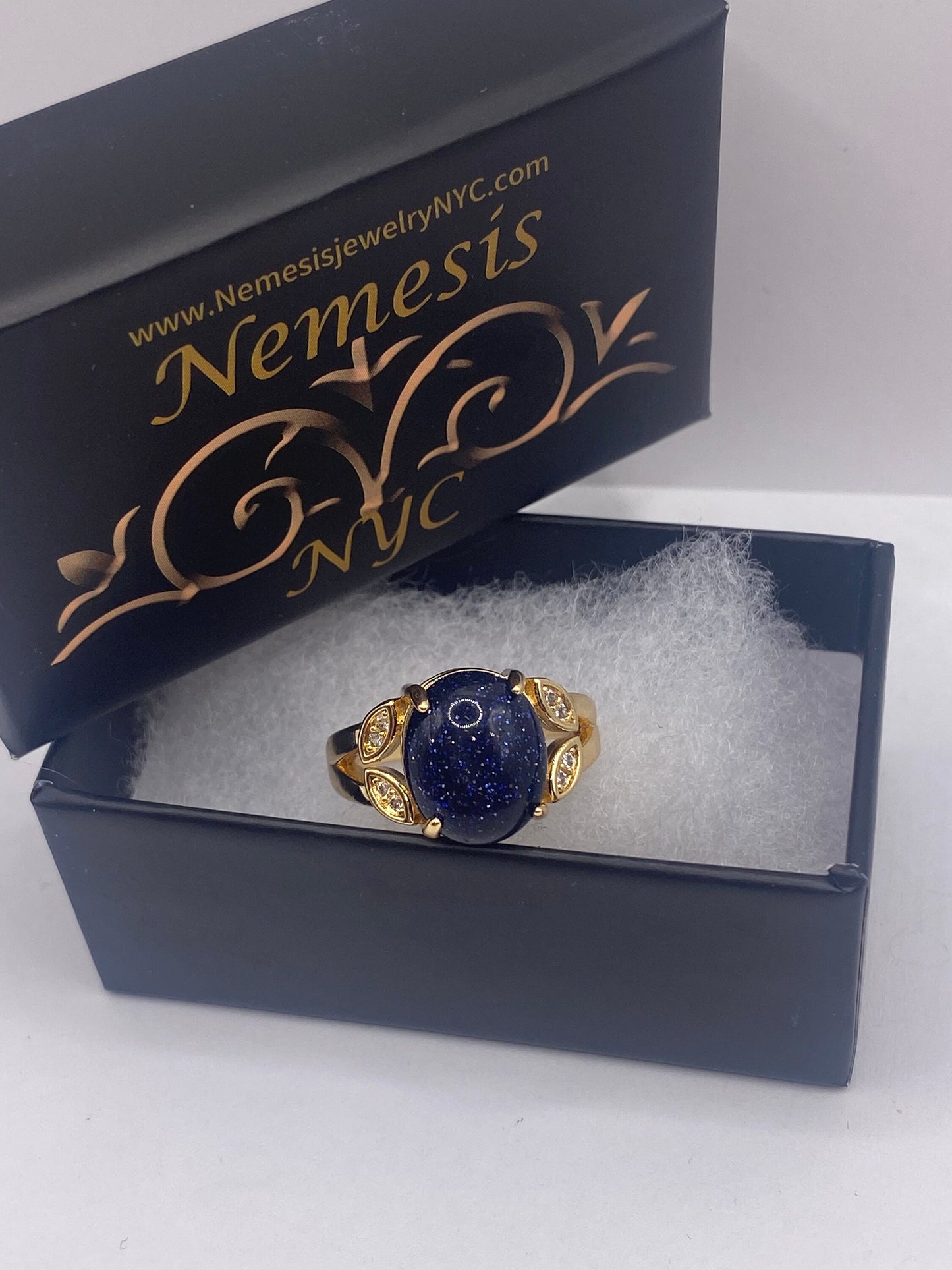 Vintage Black Goldstone Gold Sandstone Cocktail Ring