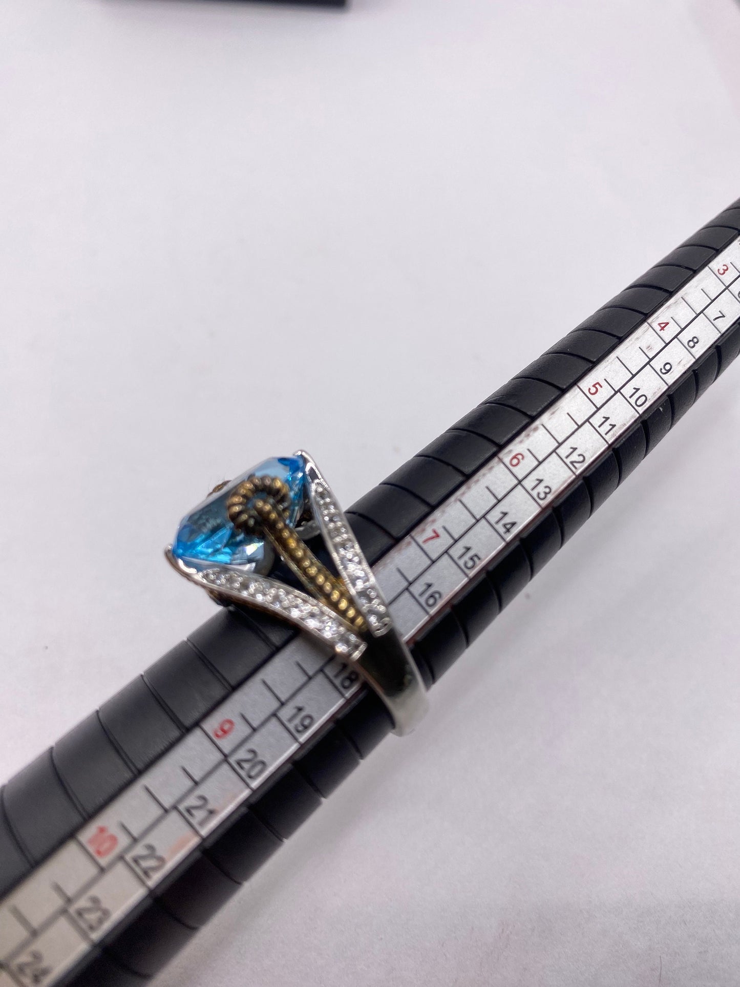 Vintage Genuine Blue Topaz Gold 925 Sterling Silver Ring